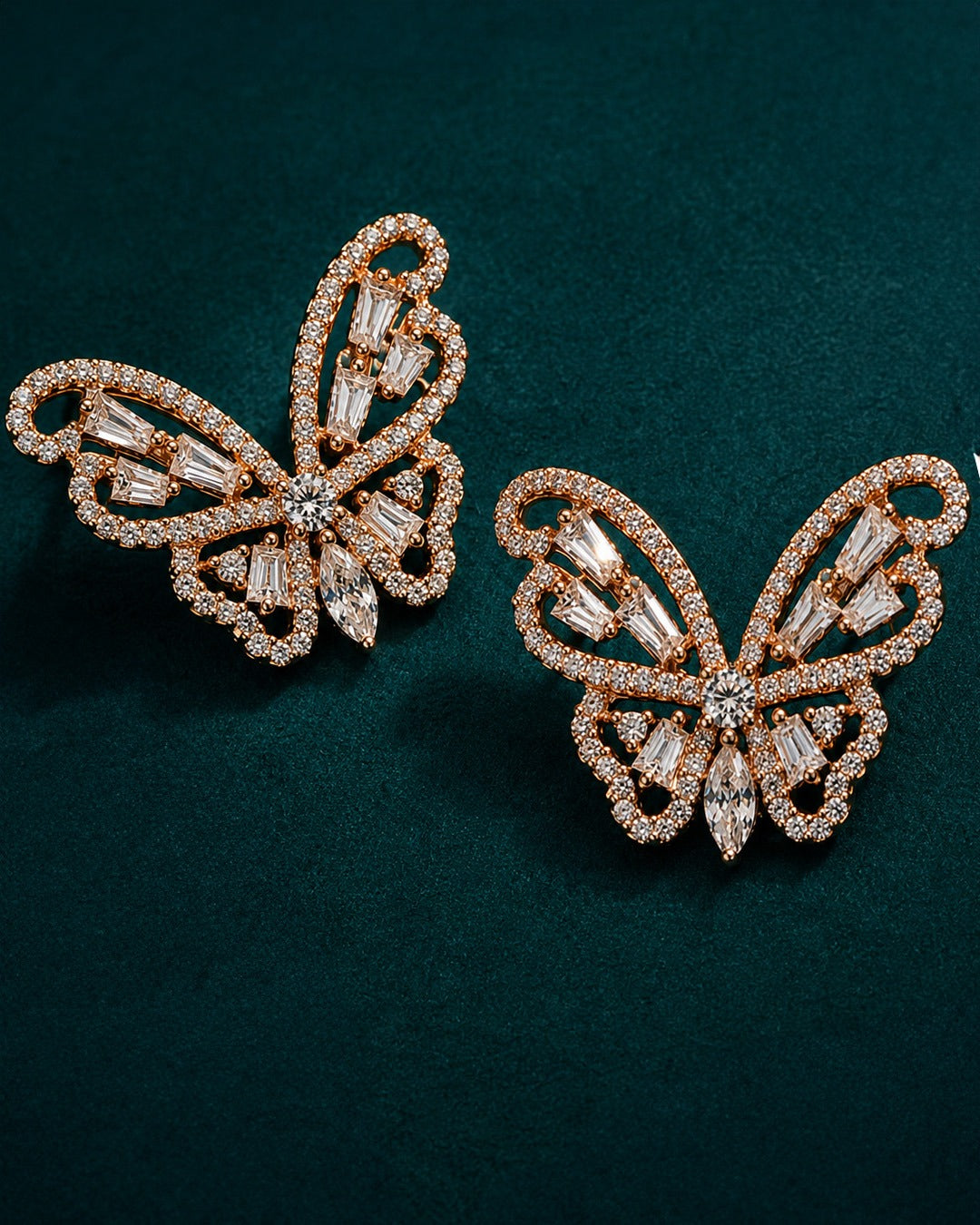 Pure Silver Butterfly Earrings for Women | Stylish Rose Gold CZ Studs