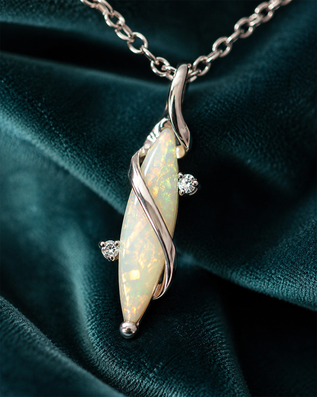 Opal pendant necklace with silver chain