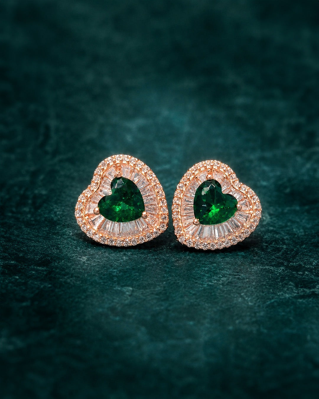 92.5 Pure Silver Green Heart Stud Earrings for Women | Daily Wear Silver Earrings