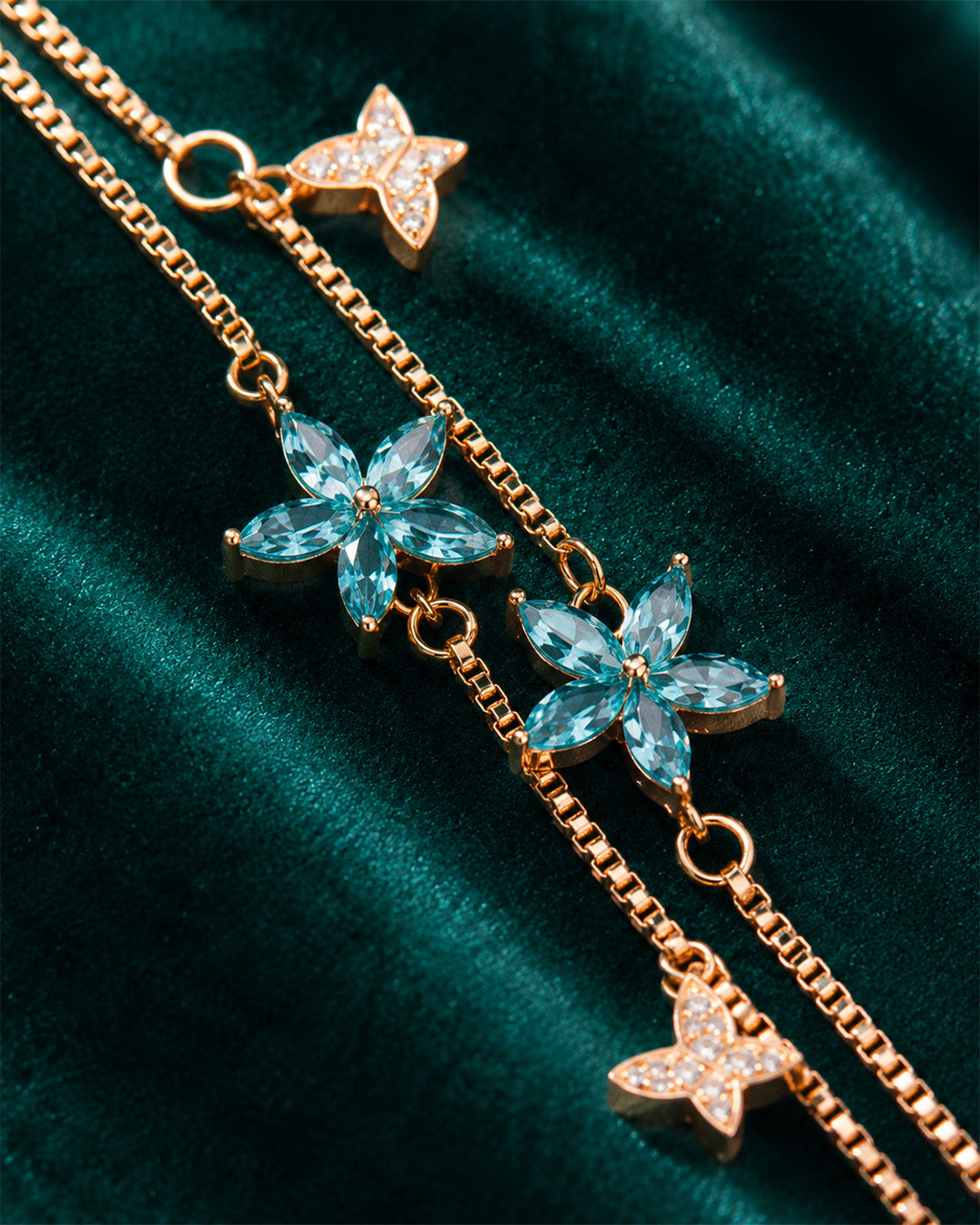 92.5 Pure Silver Floral Anklet for Women – Blue Stone Charm Payal