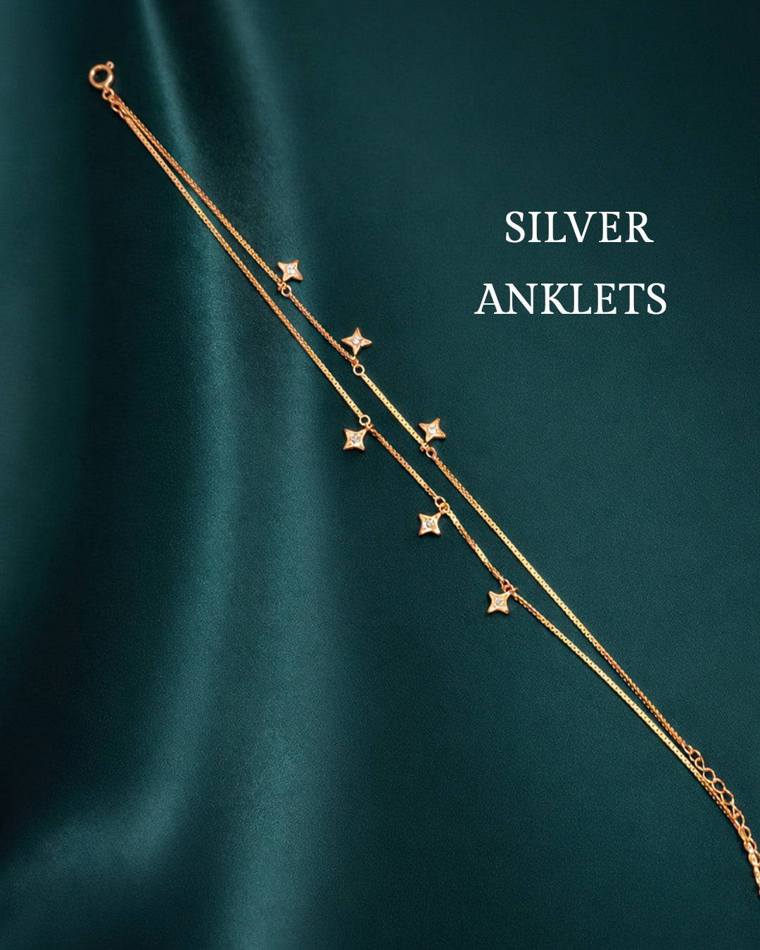 92.5 Sterling Silver Star Charm Anklet for Women – Elegant Crystal Payal