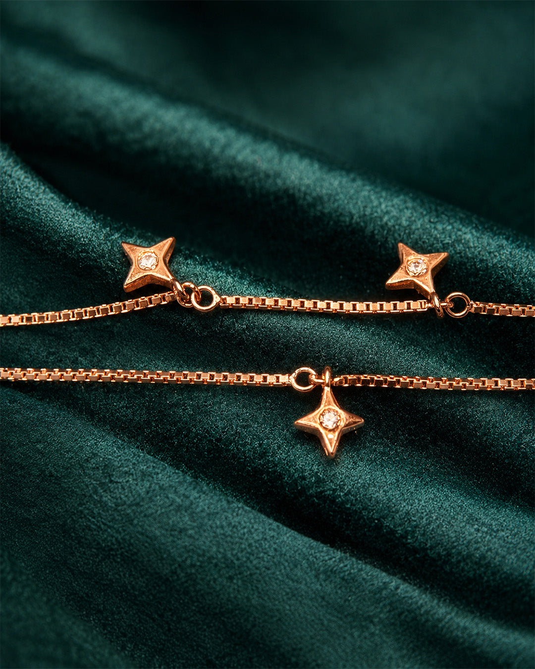 92.5 Sterling Silver Star Charm Anklet for Women – Elegant Crystal Payal