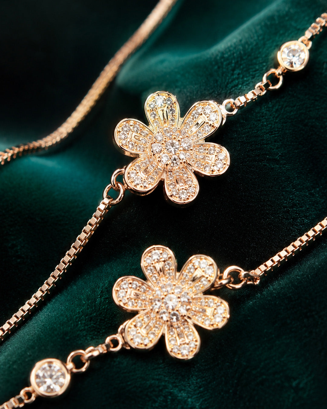92.5 Sterling Silver Floral Anklet for Women – Crystal Daisy Charm Payal Pair