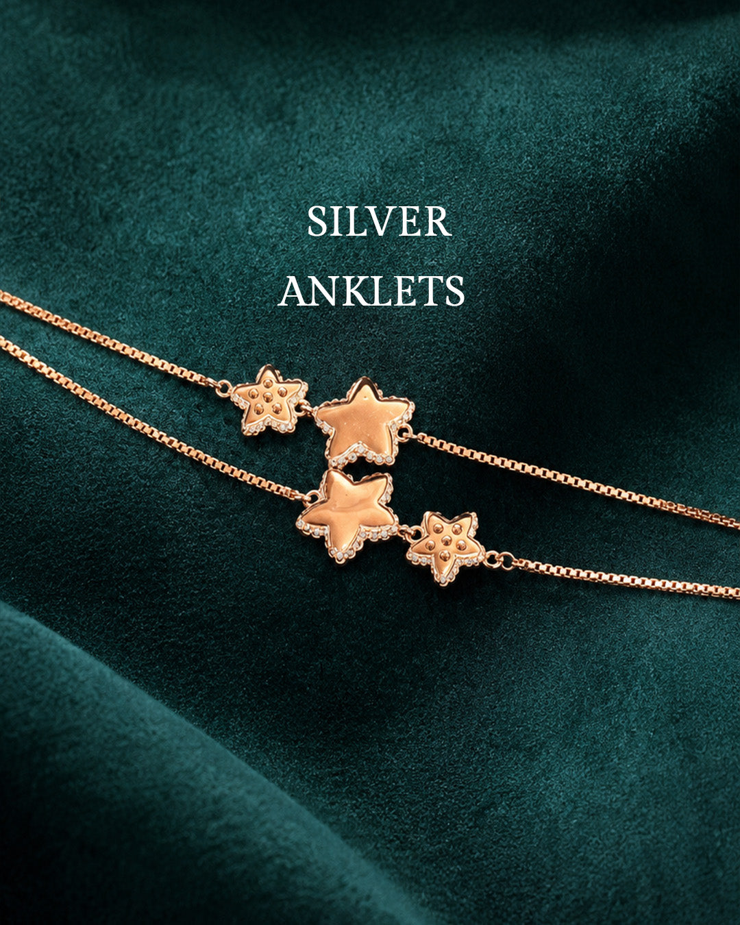 92.5 Sterling Silver Star Anklet for Women – Crystal Charm Payal Pair