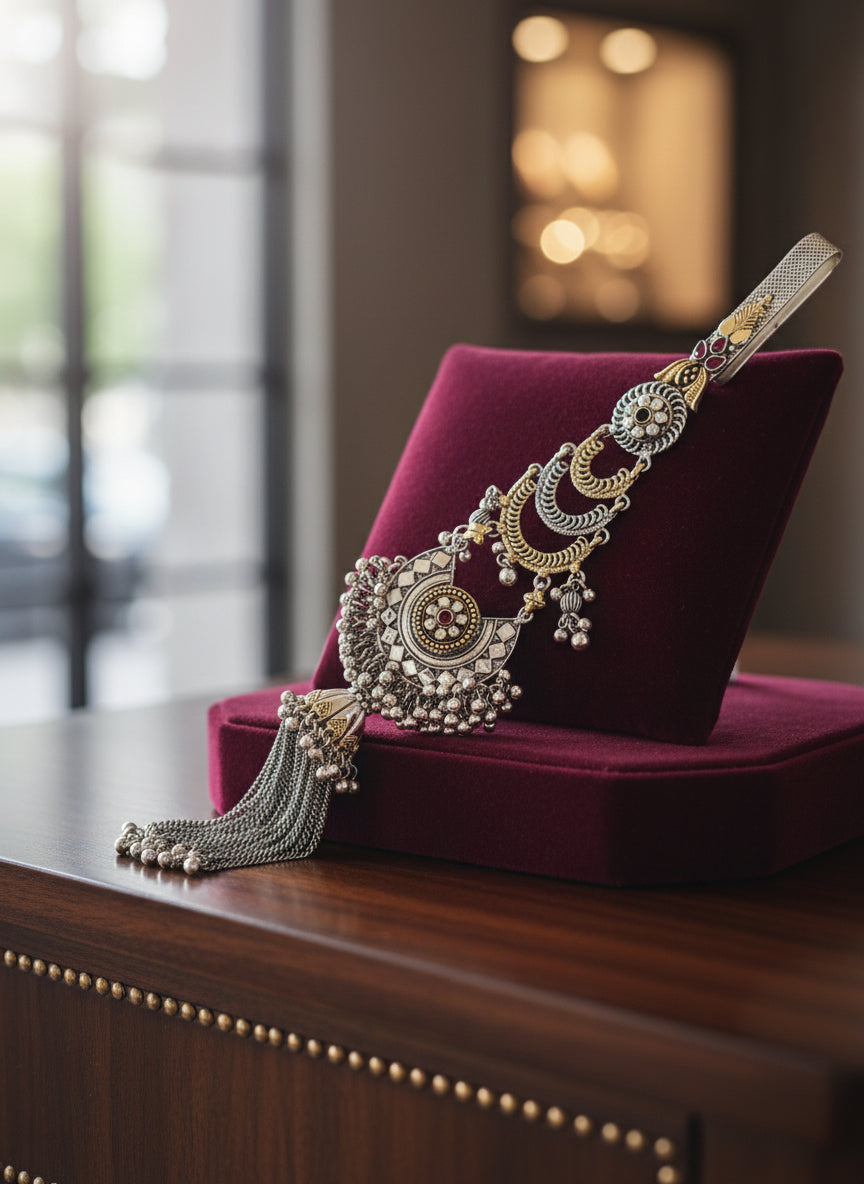 92.5 pure silver keychain with ornate tassel and circular jhumka pendant