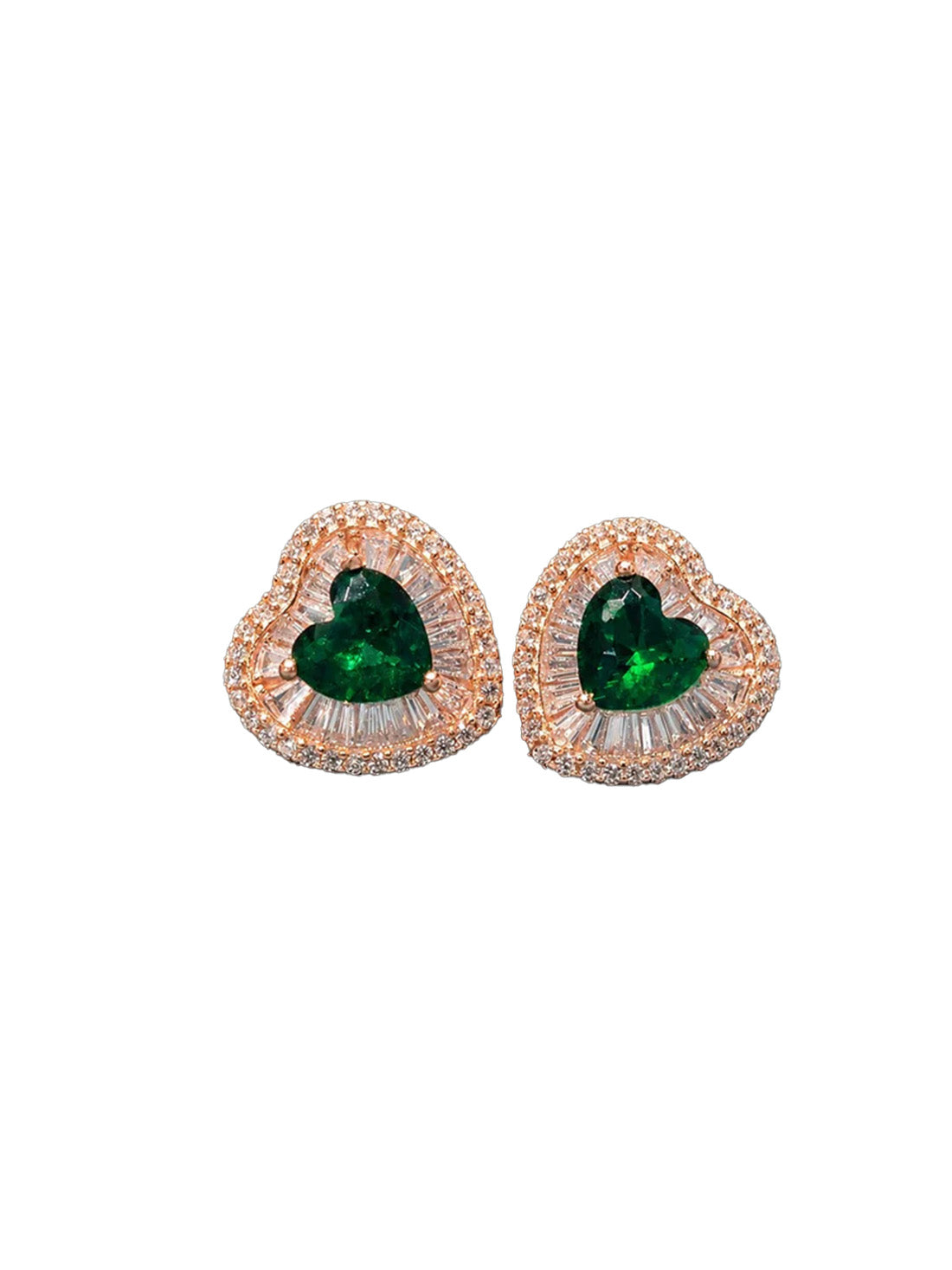 92.5 Pure Silver Green Stone Heart Shape Stud Earrings for Women Earrings-SJE-492941