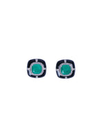 925 silver black enamel stud earrings with greenstone