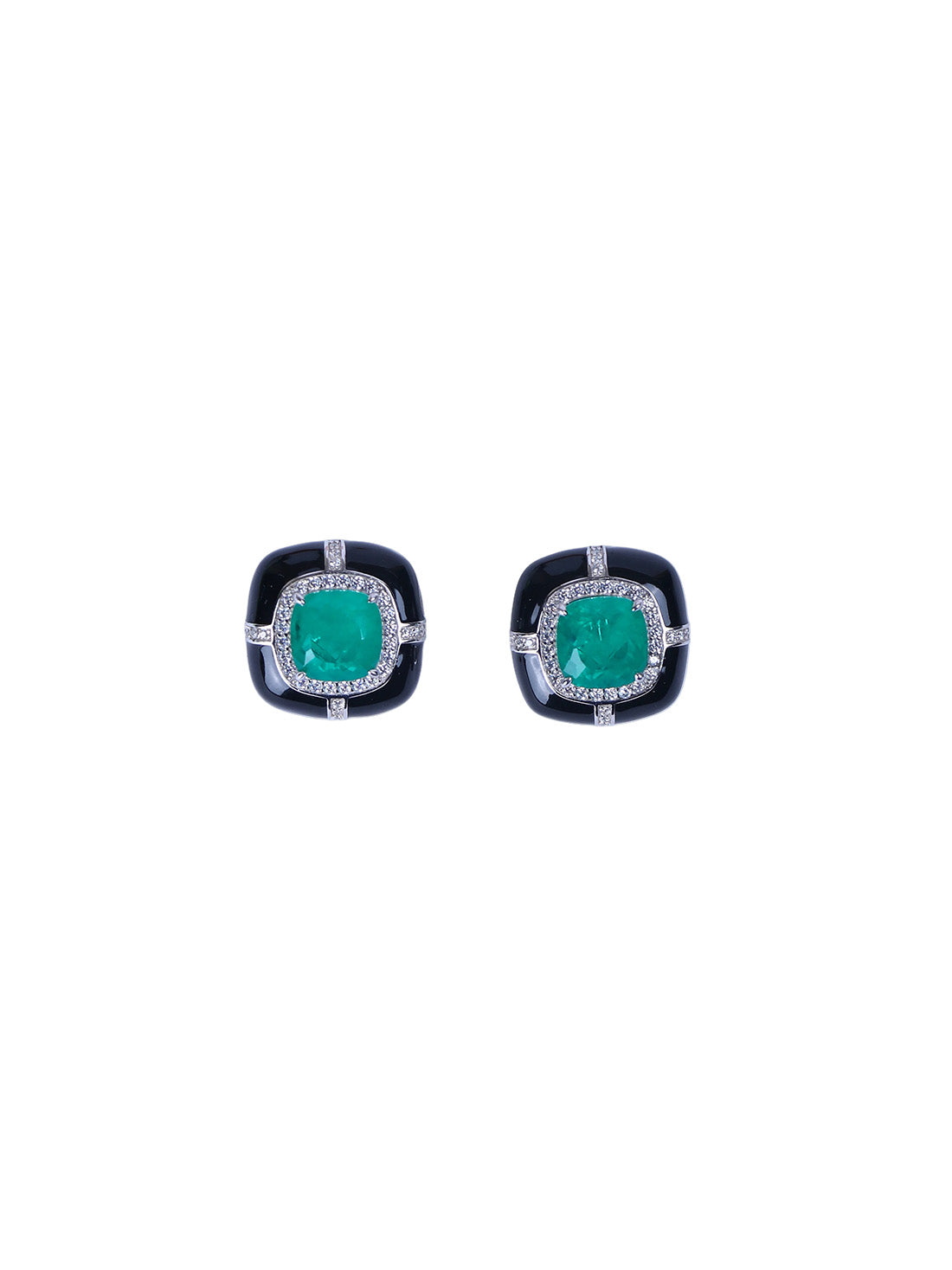 925 silver black enamel stud earrings with greenstone