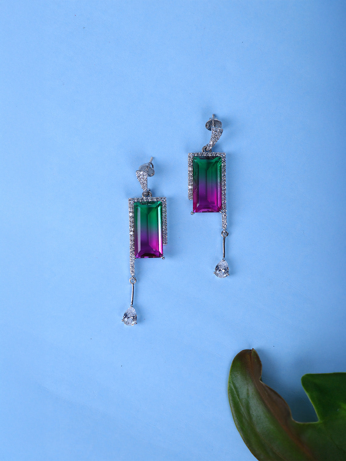 Shop 925 silver green and pink stone dangle earrings