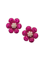 Buy pink floral silver earrings for women with sparkling crystal petals and a clear stone centre online.