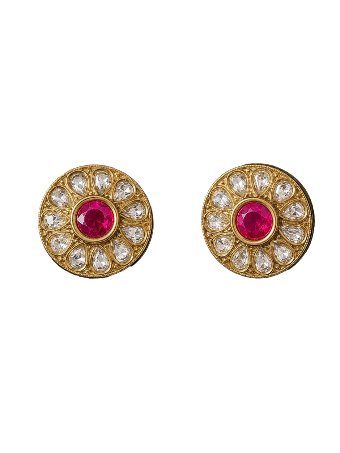 92.5 Sterling Silver Floral Stud Earrings for Women – Pink Stone & Teardrop Crystal Earrings-SJE-443966