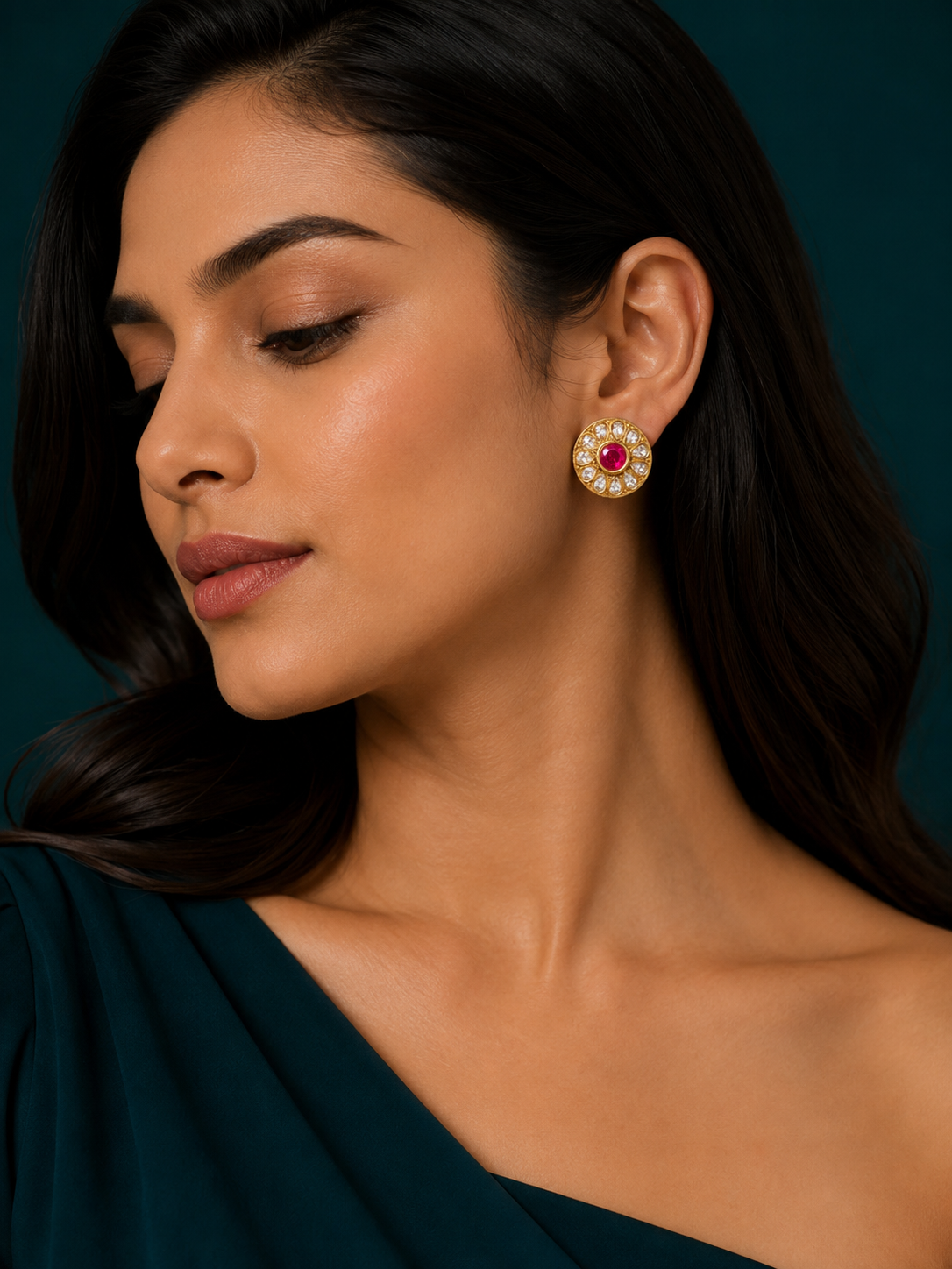 92.5 Sterling Silver Floral Stud Earrings for Women – Pink Stone & Teardrop Crystal Earrings-SJE-443966