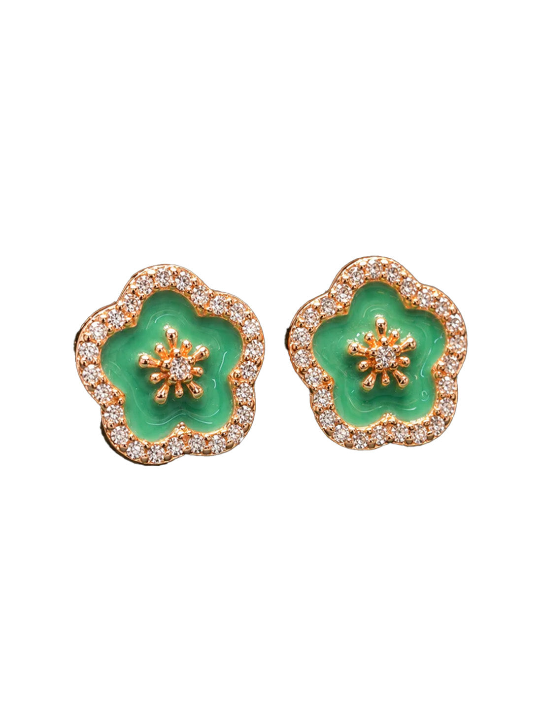 92.5 Silver Floral Mint Green Stud Earrings for Women-SJE-448609