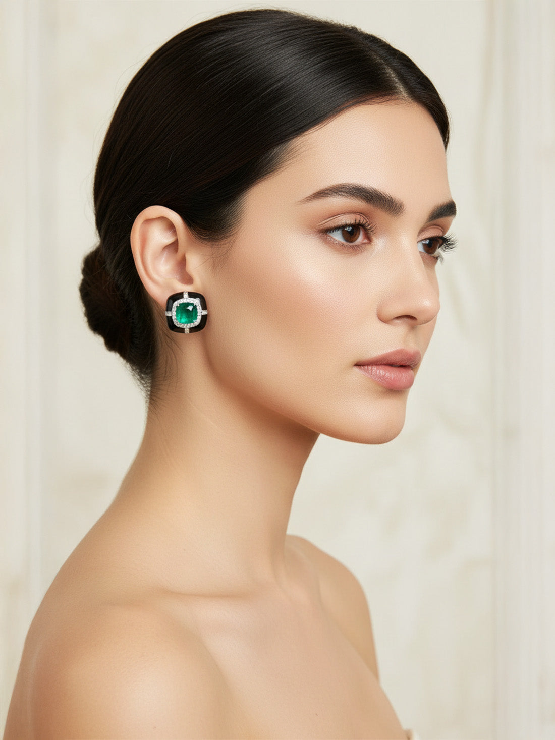 Shop pure 925 silver black enamel stud earrings with greenstone