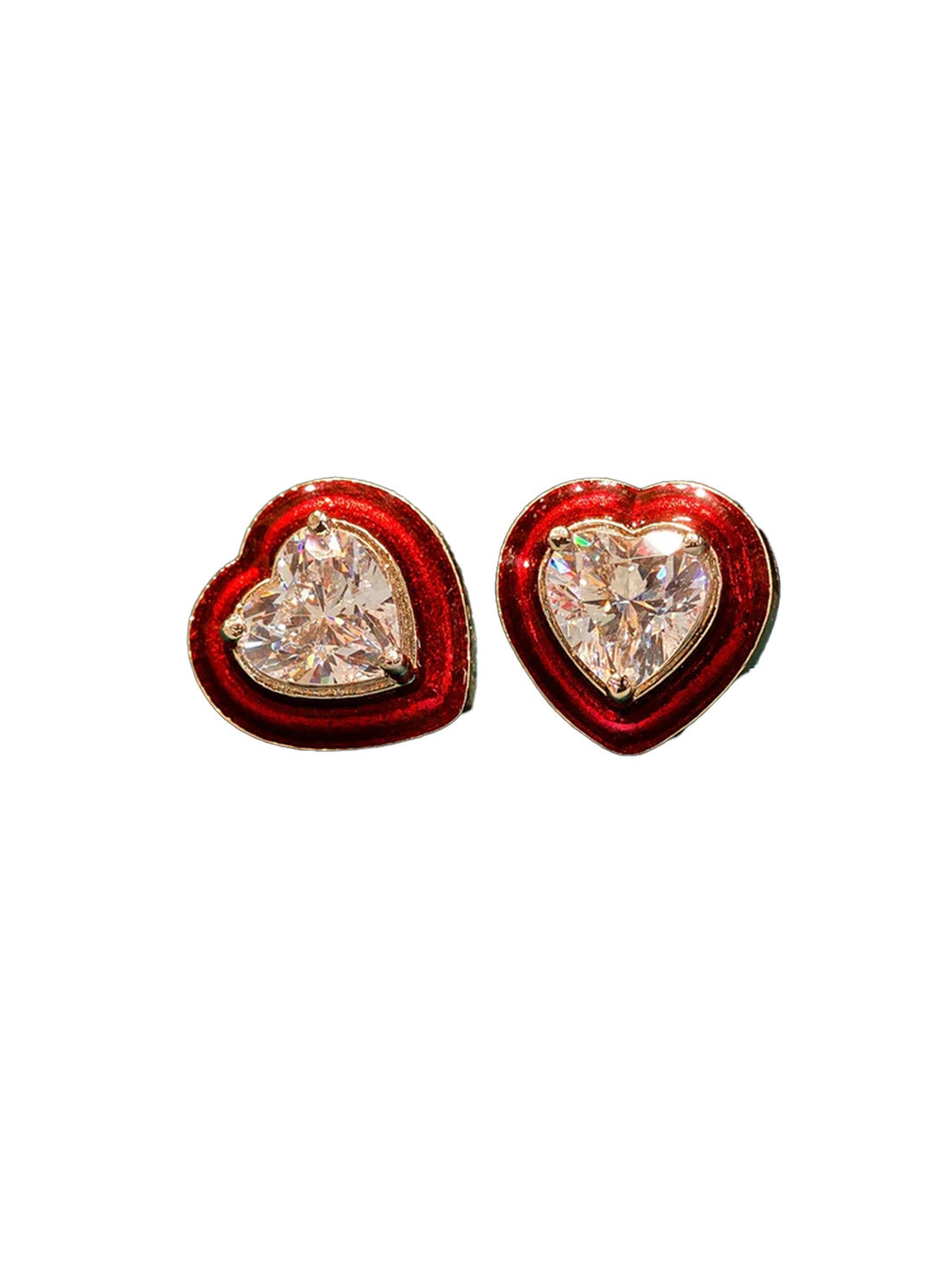 Buy red heart silver earrings for women with sparkling white centre stones online.