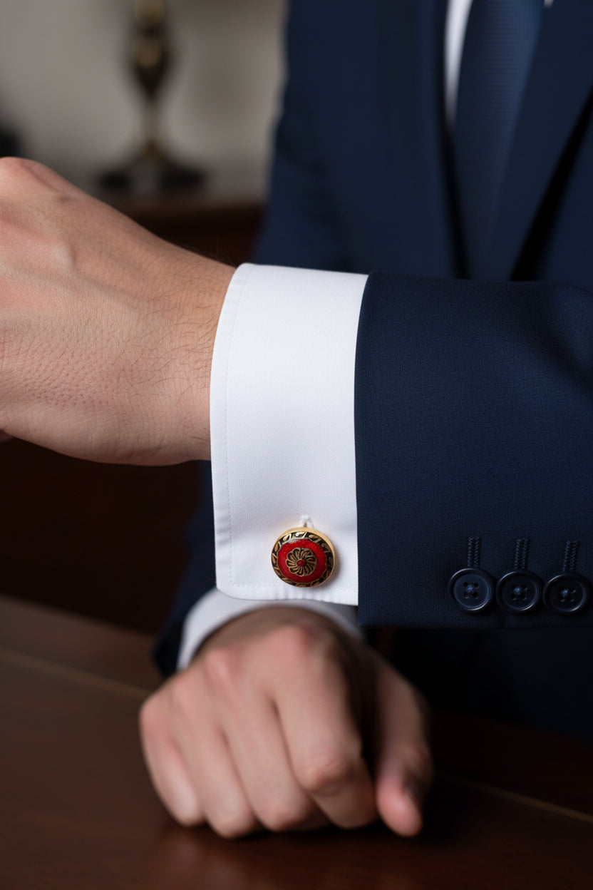 Pure 925 Silver Cufflinks - Classic Round Design Enduring Formal Style