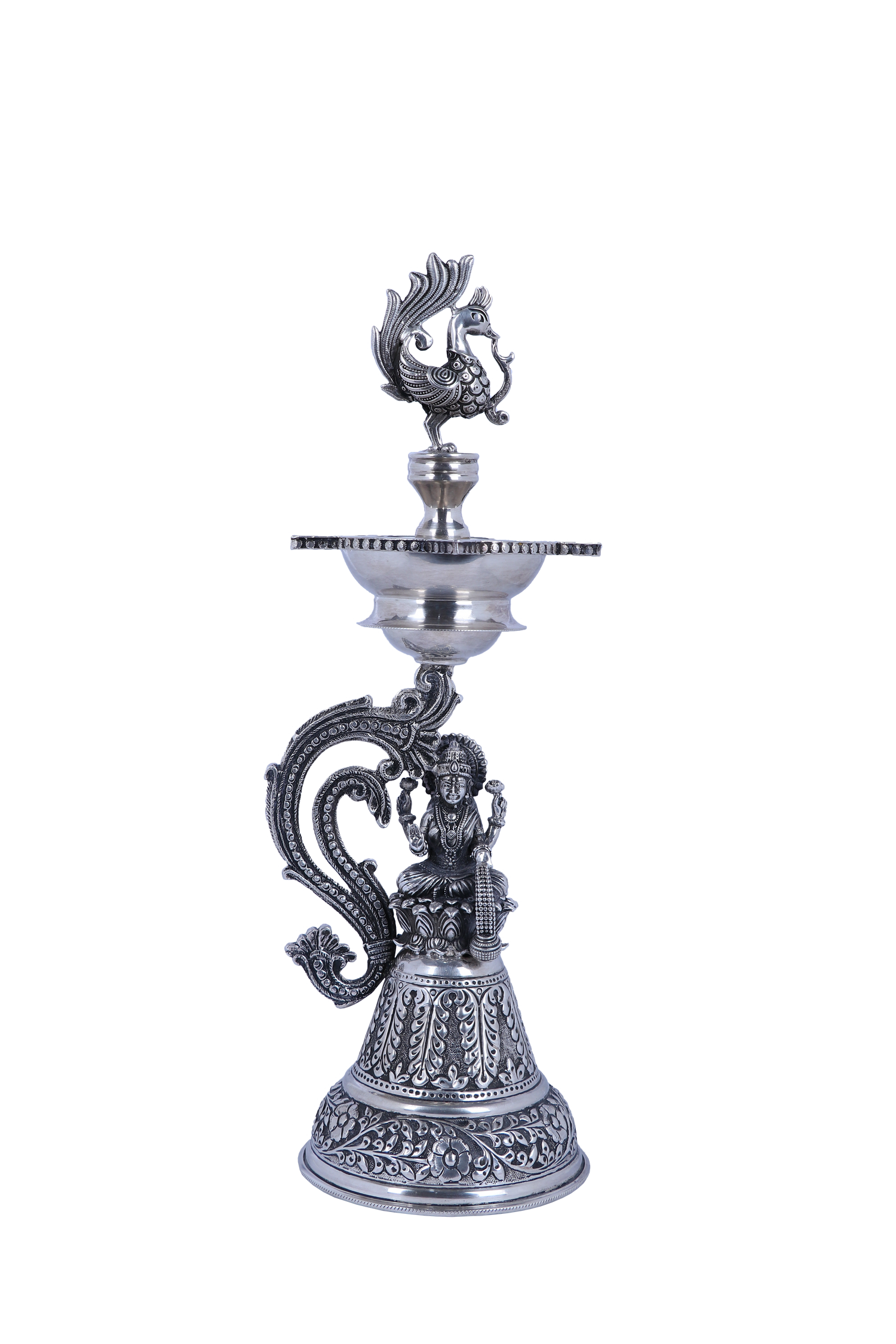 Premium Brass Lakshmi Ganesha Ceremonial Oil Lamp Pair - Ornate Peacock Design Deepak Stand Set