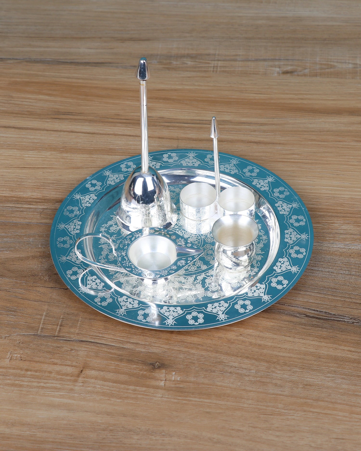 Premium Glass & Silver Pooja Thali Set – Handcrafted Crystal Serving Collection (459g)