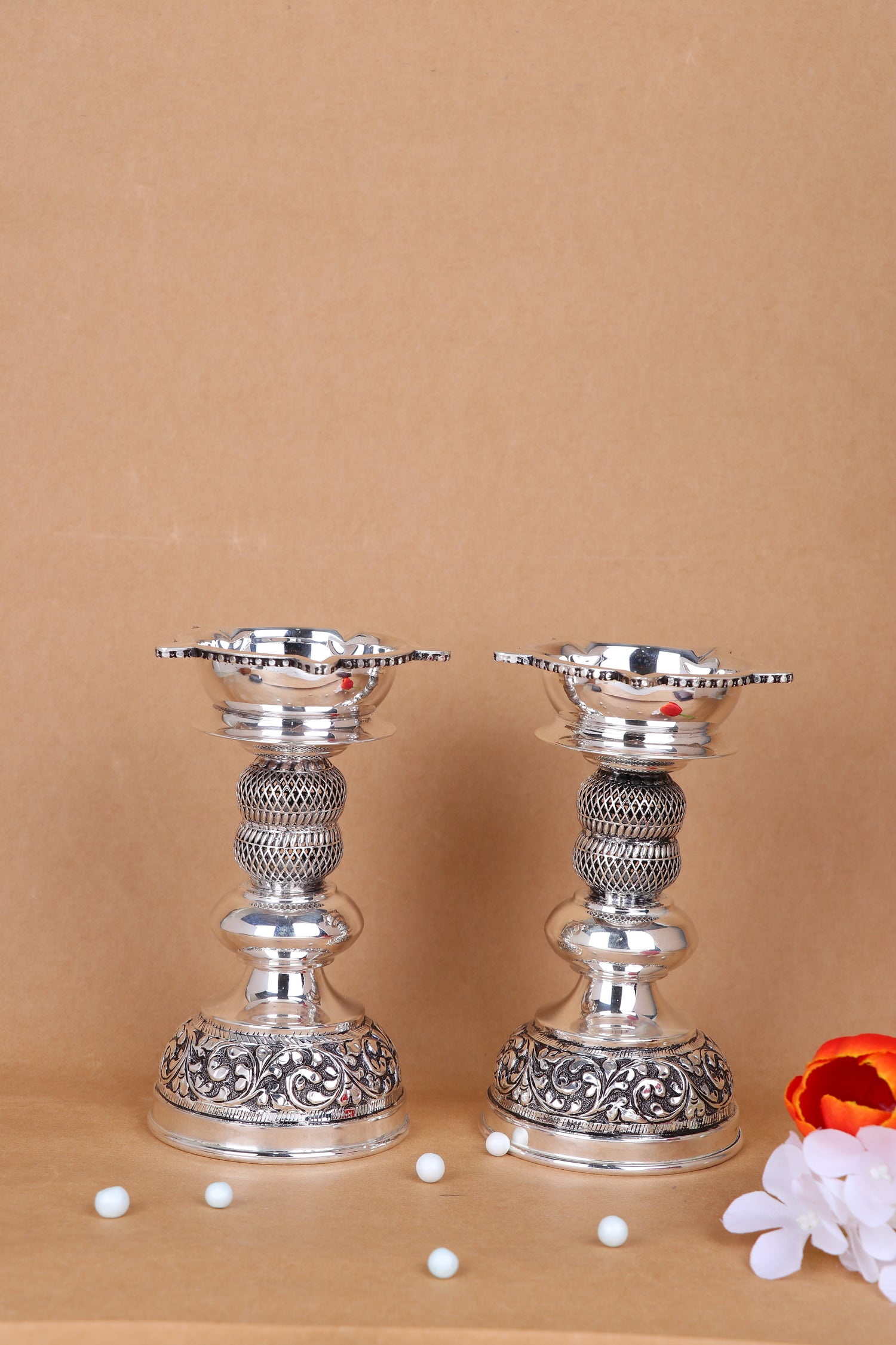 925 Sterling Silver Handcrafted Lakshmi Vilakku (575g) Pair