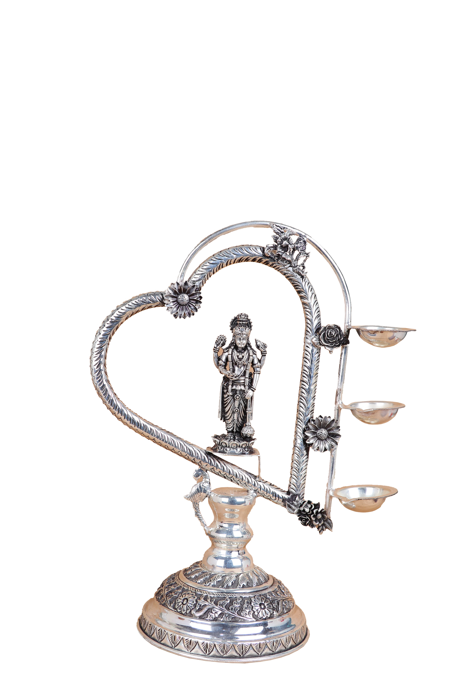 Majestic Silver-Plated Radha Krishna Standing Oil Lamp Pair with Ornate Multi-Tier Base – Divine Ceremonial Masterpieces (1899g)