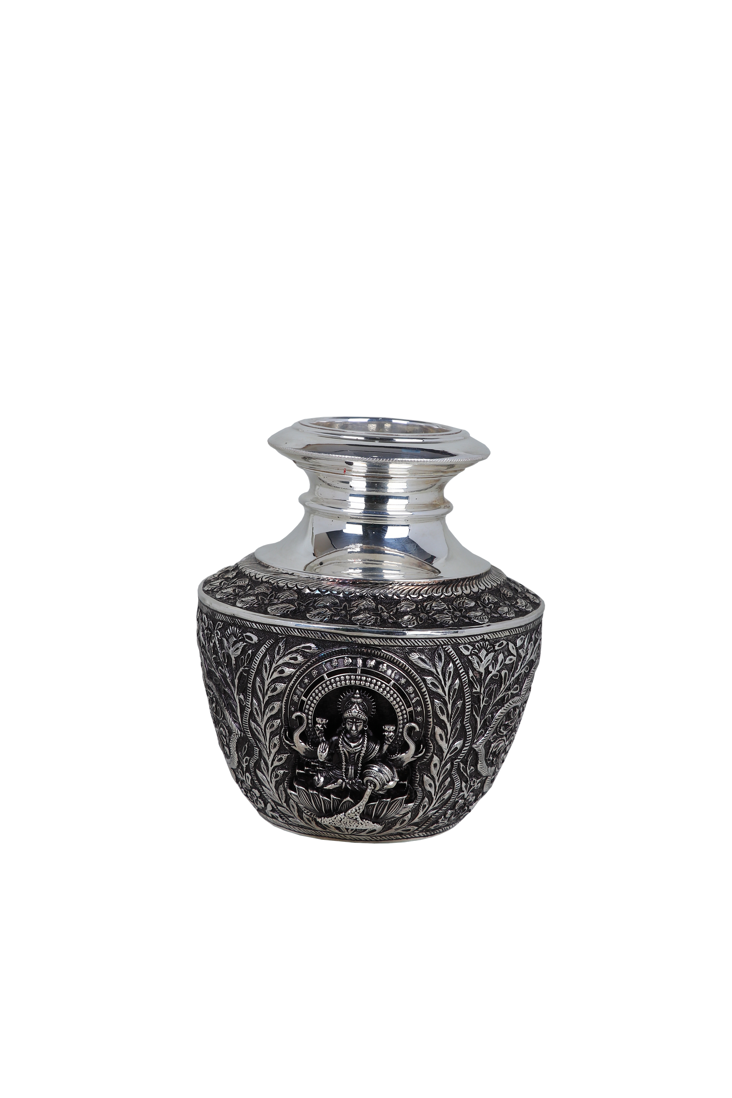 Grand Heritage Silver-Plated Lakshmi Kalash – Handcrafted Temple Pooja Pot (886g)