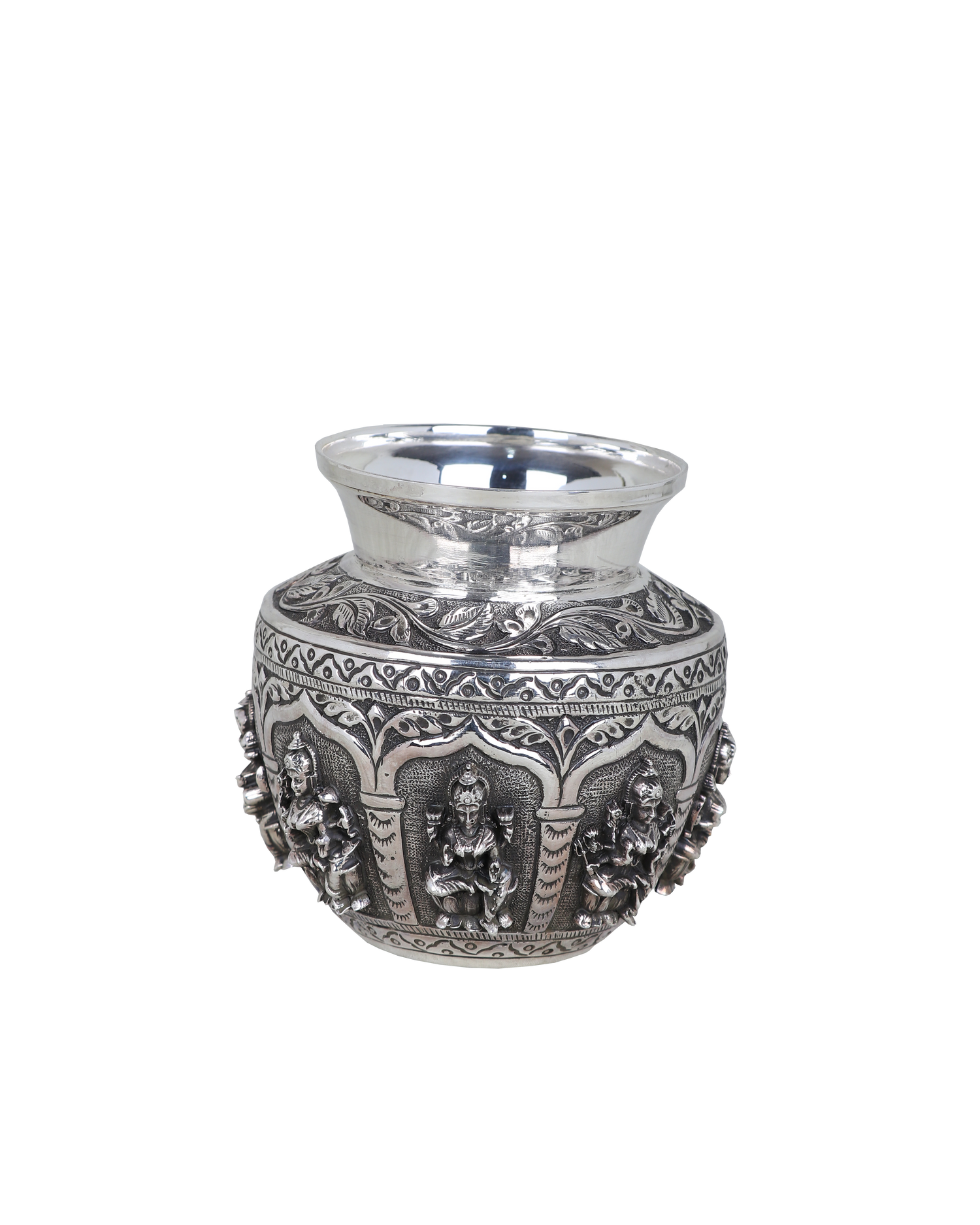 Luxurious Antique Silver Kalash with Goddess Motifs – Handcrafted Pooja Water Vessel (344g)