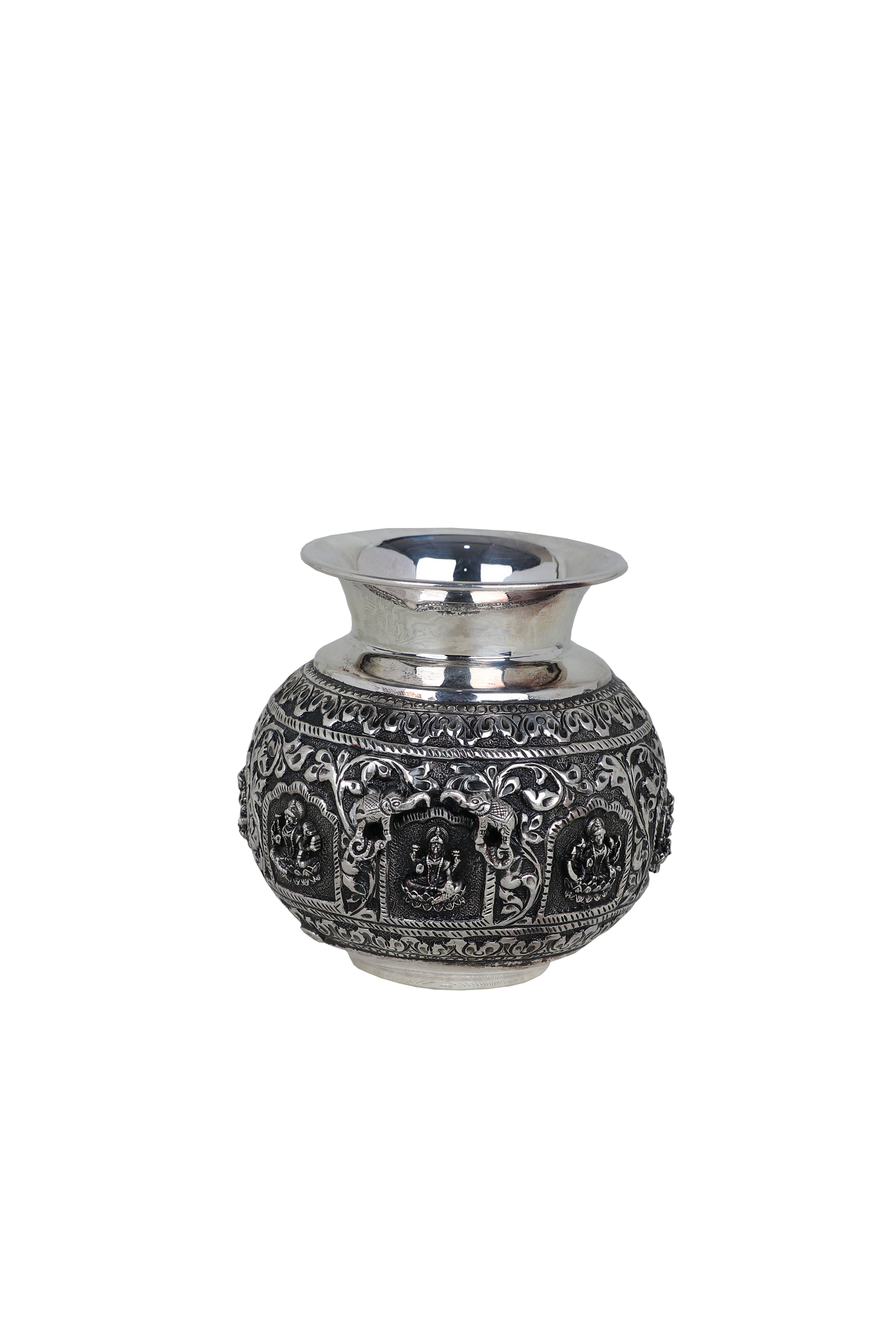 Temple Heritage Silver-Plated Goddess & Elephant Kalash – Handcrafted Pooja Water Pot (275g)