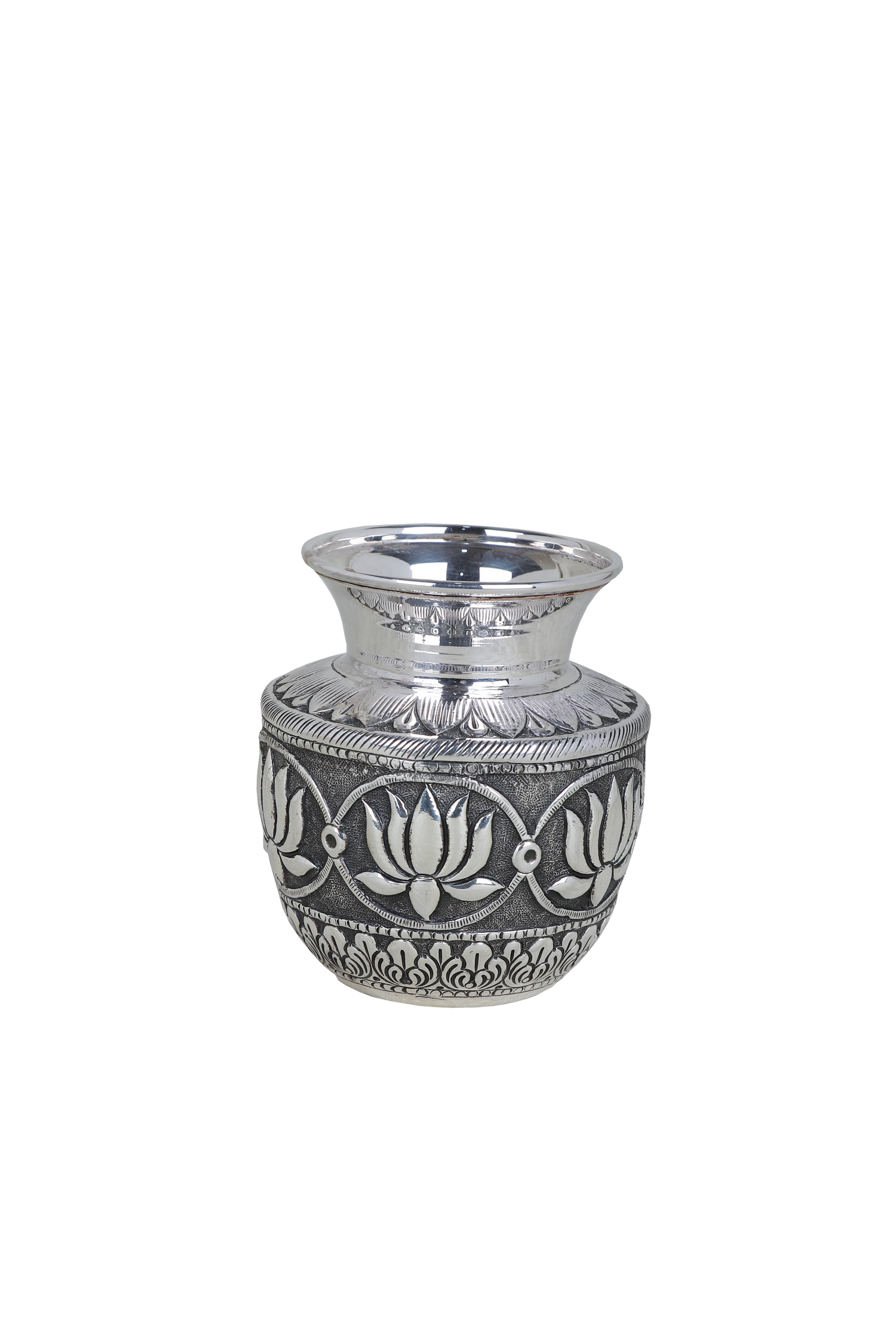 Royal Silver-Plated Lotus Motif Kalash – Handcrafted Pooja Water Vessel (291g)