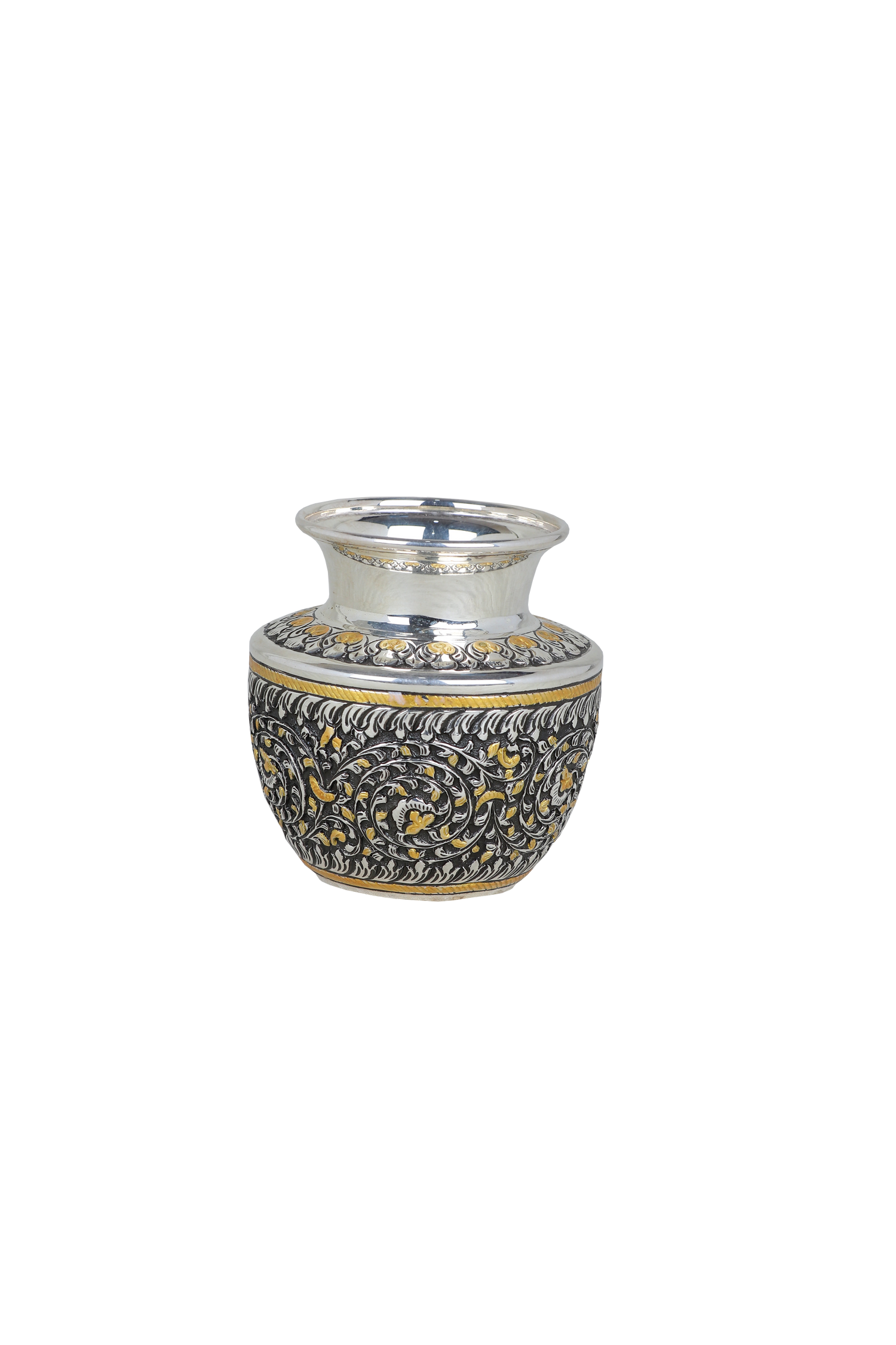Antique Gold & Silver-Plated Floral Kalash – Handcrafted Collectible Pooja Lota (177g)