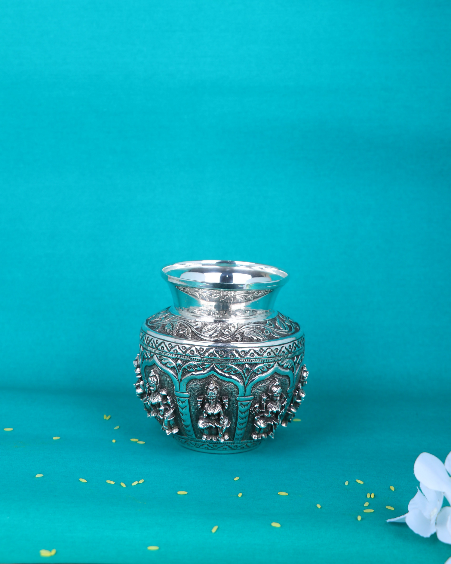 Luxurious Antique Silver Kalash with Goddess Motifs – Handcrafted Pooja Water Vessel (344g)