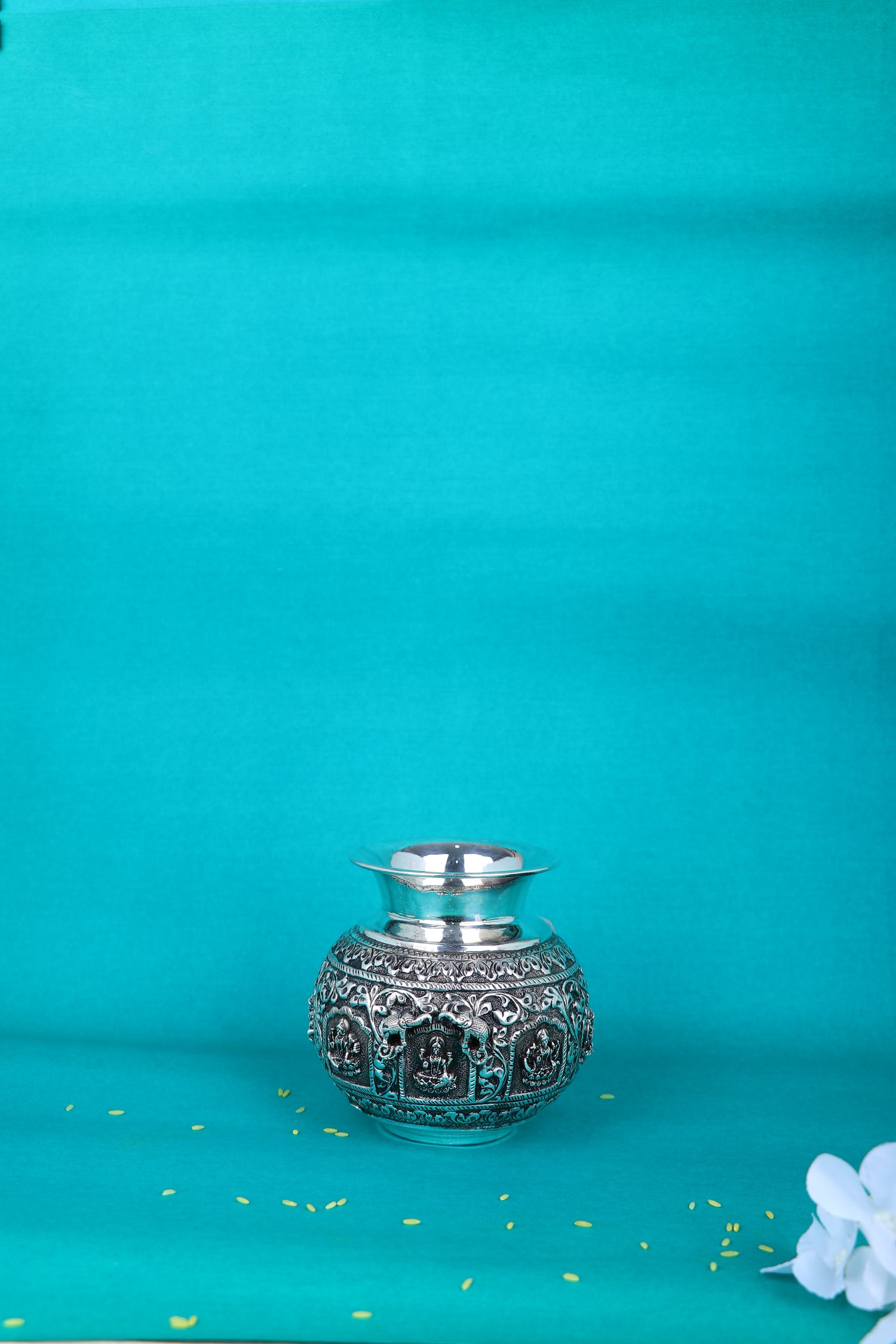 Temple Heritage Silver-Plated Goddess & Elephant Kalash – Handcrafted Pooja Water Pot (275g)