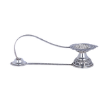 Silver candle holder with a long arm on a white background