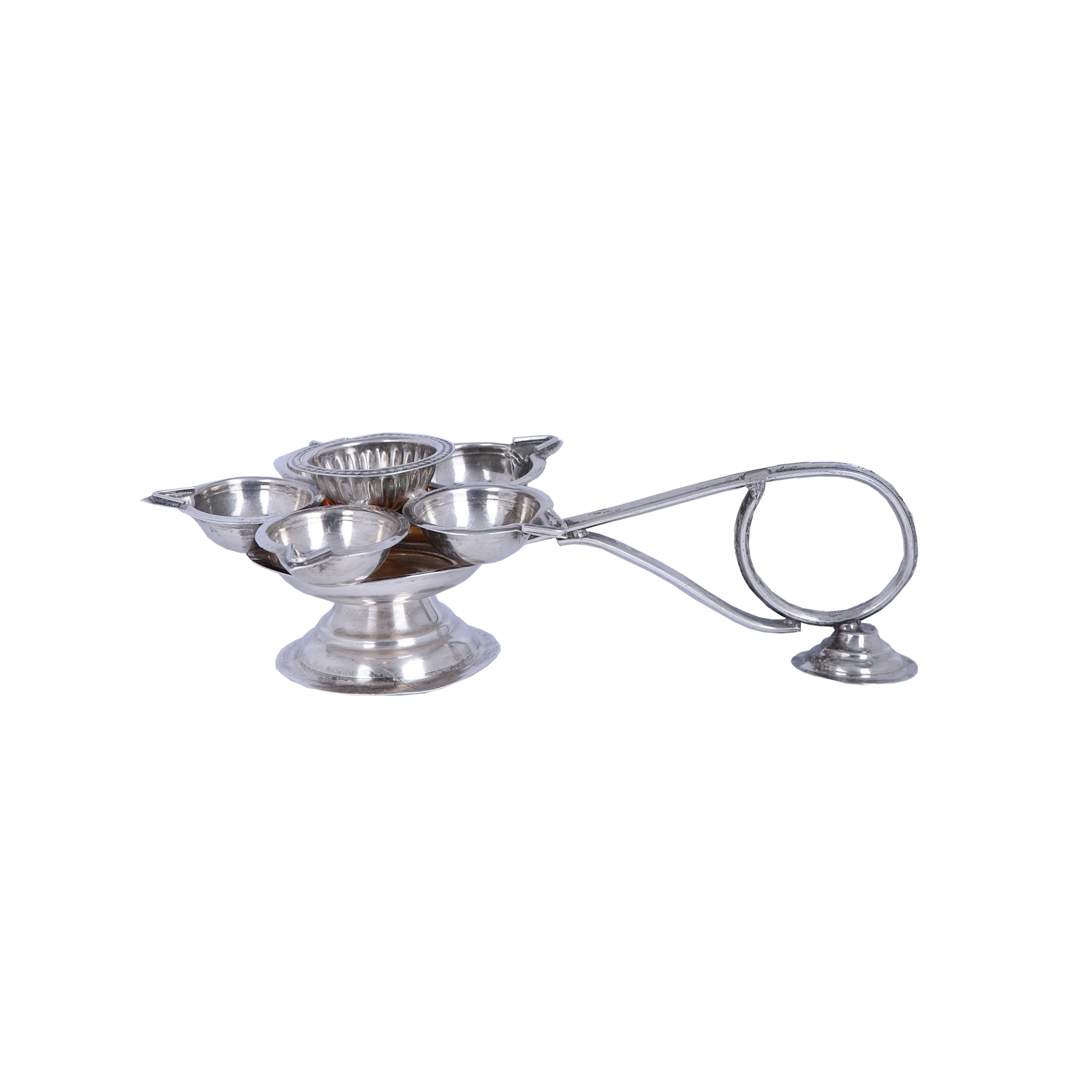 Exquisite Silver Five-Wick Pancharti Aarti Lamp – Handcrafted Ceremonial Deepak