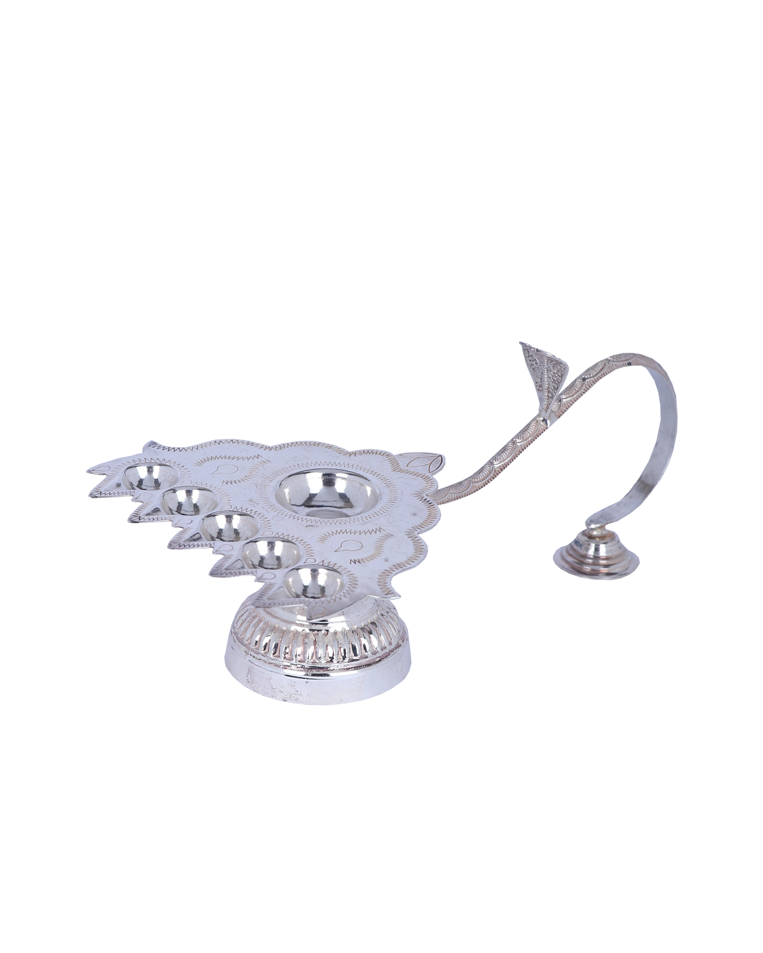 Magnificent Six-Wick Silver Aarti Lamp – Handcrafted Ceremonial Deepak with Ornate Handle