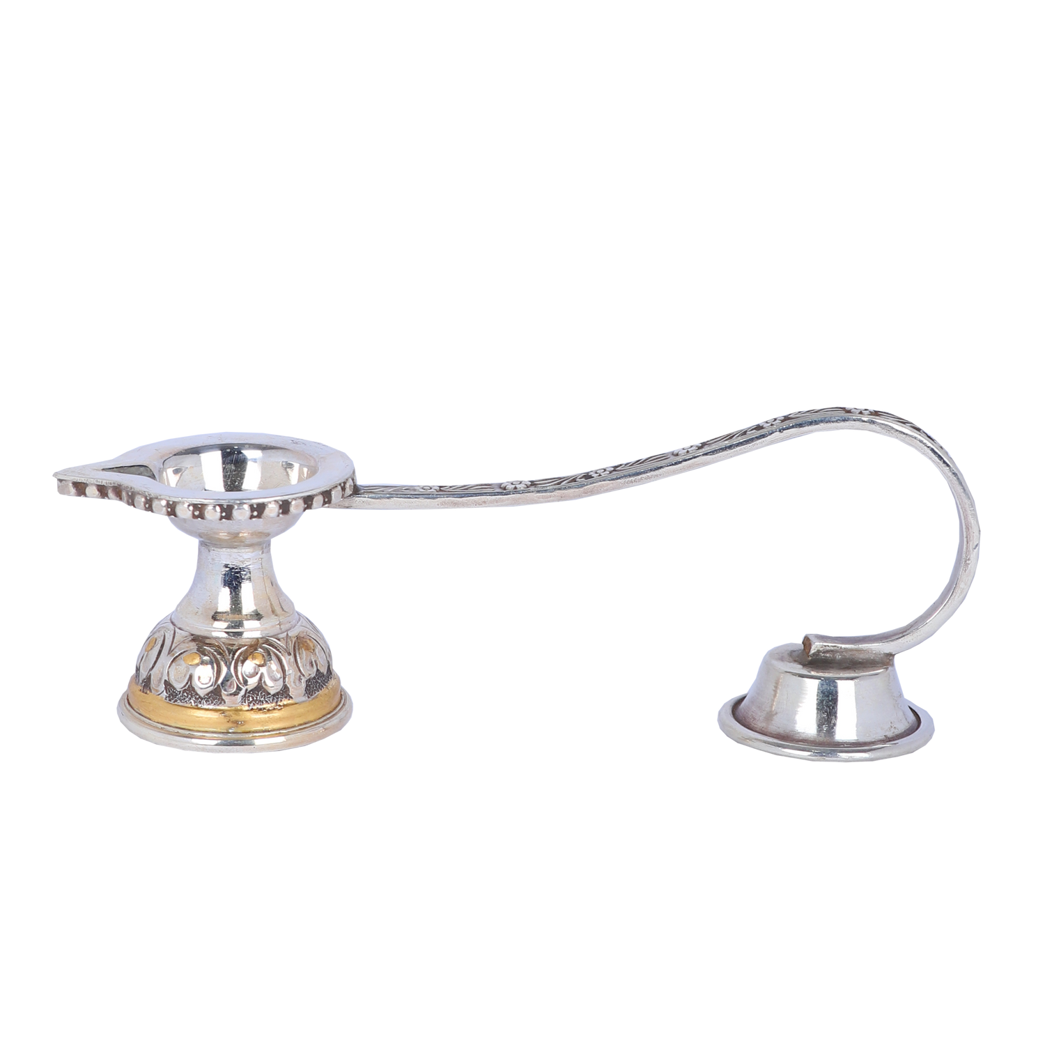 Exquisite Silver-Plated Ceremonial Aarti Diya - Premium Handcrafted Oil Lamp (66g)
