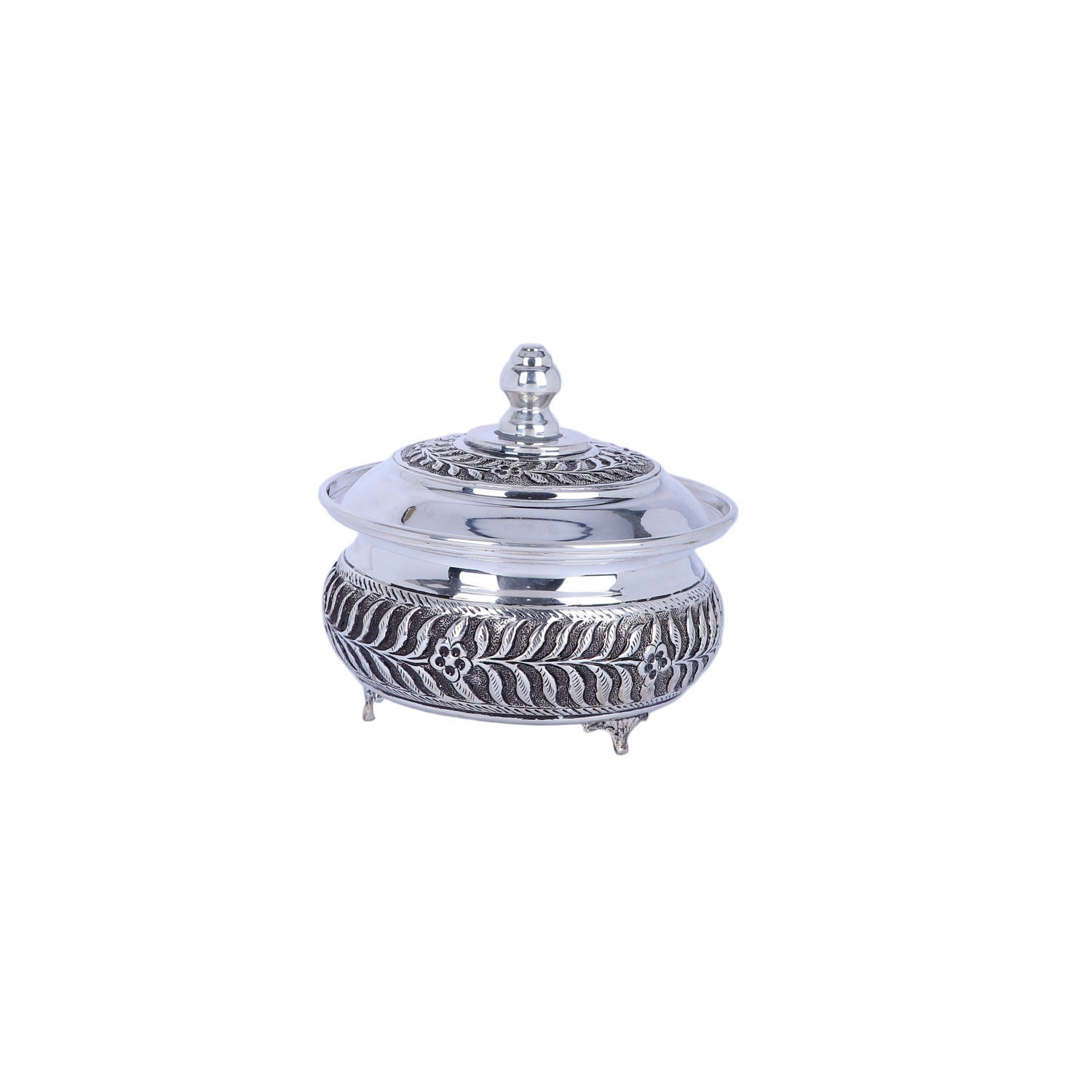 Indian Handcrafted Sterling Silver Lidded Serving Bowl with Ornate Finial – Heritage Ceremonial Centerpiece (367g, 4.6"x5")