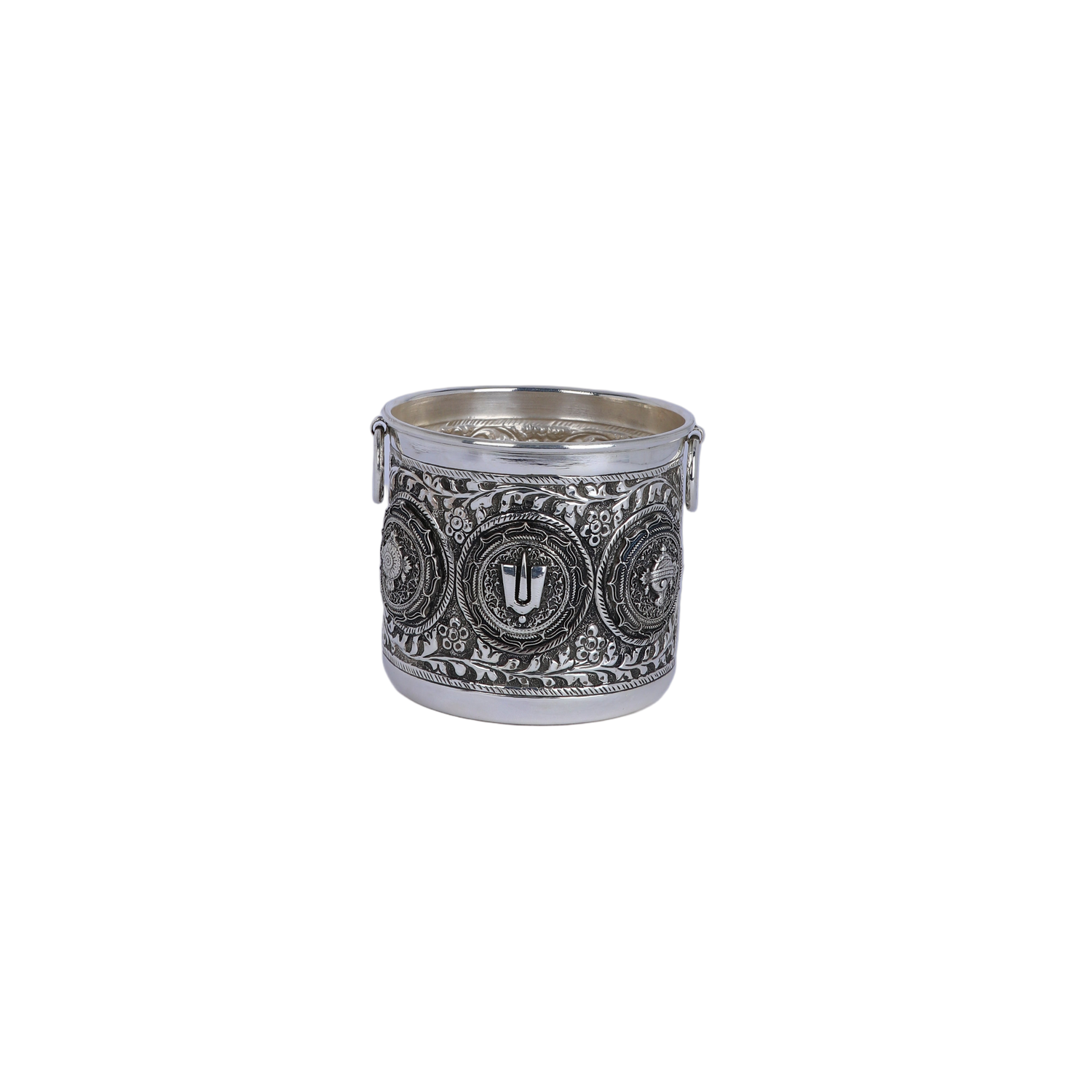 Sacred Trishul Silver Ceremonial Vessel – Divine Hindu Holy Water Container (256g, 3.5"x3.8")