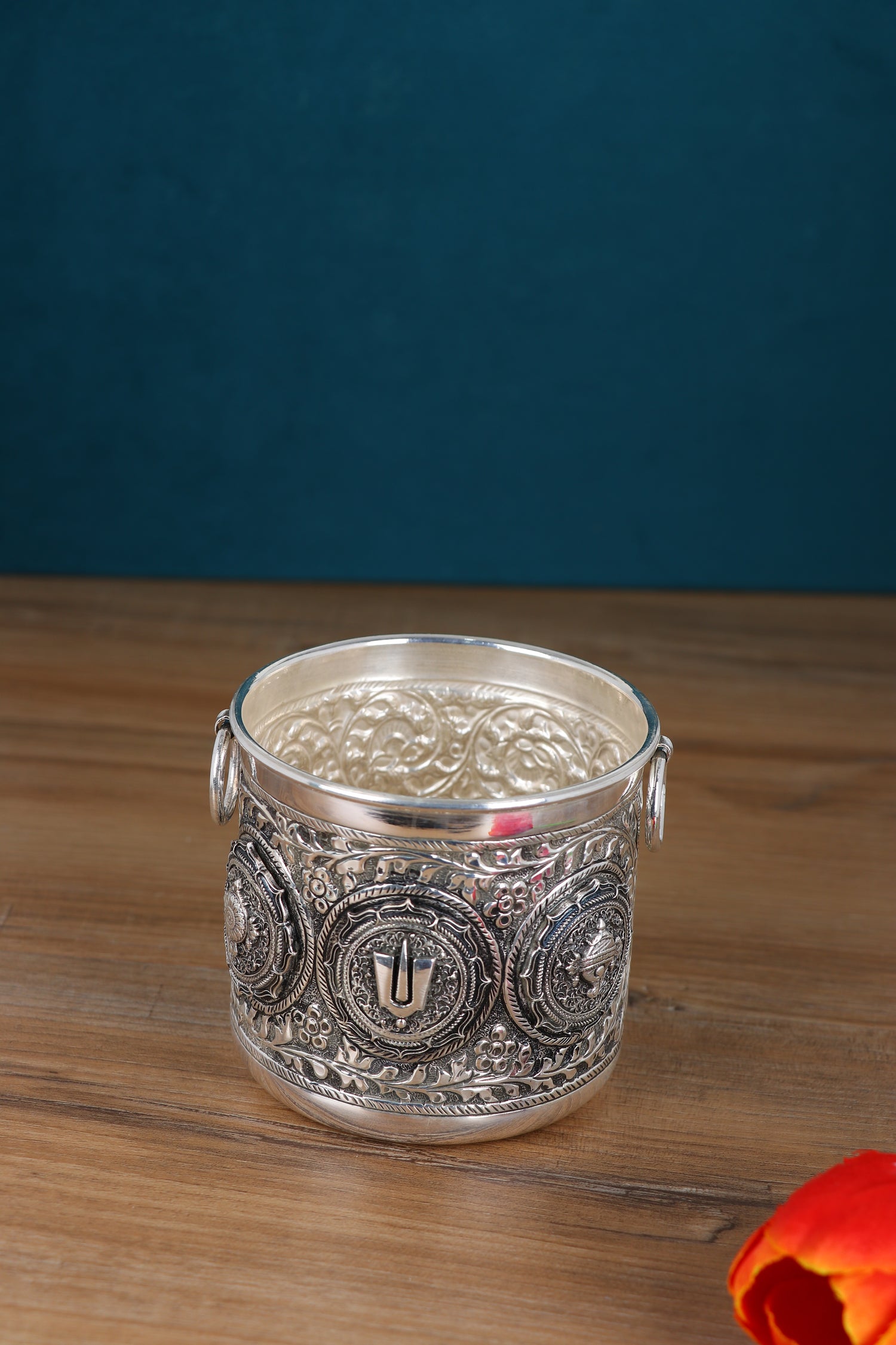 Sacred Trishul Silver Ceremonial Vessel – Divine Hindu Holy Water Container (256g, 3.5"x3.8")