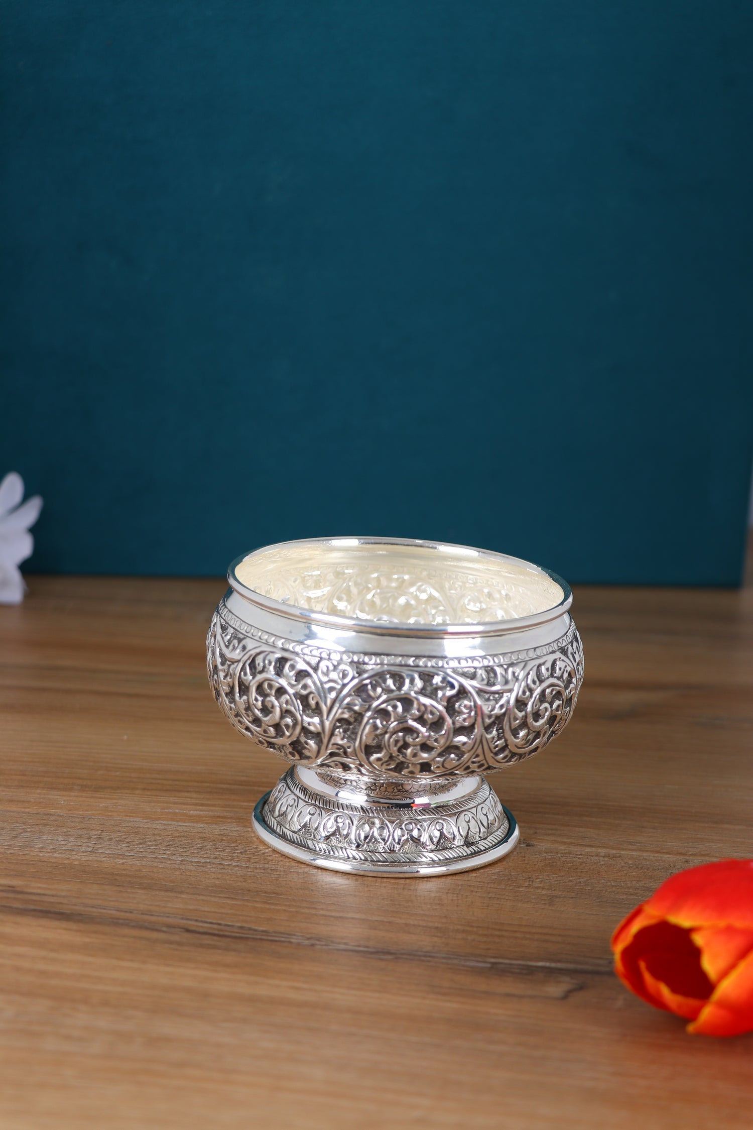 Indian Handcrafted Sterling Silver Filigree Bowl with Pedestal Base – Ornate Heritage Centerpiece (271g)