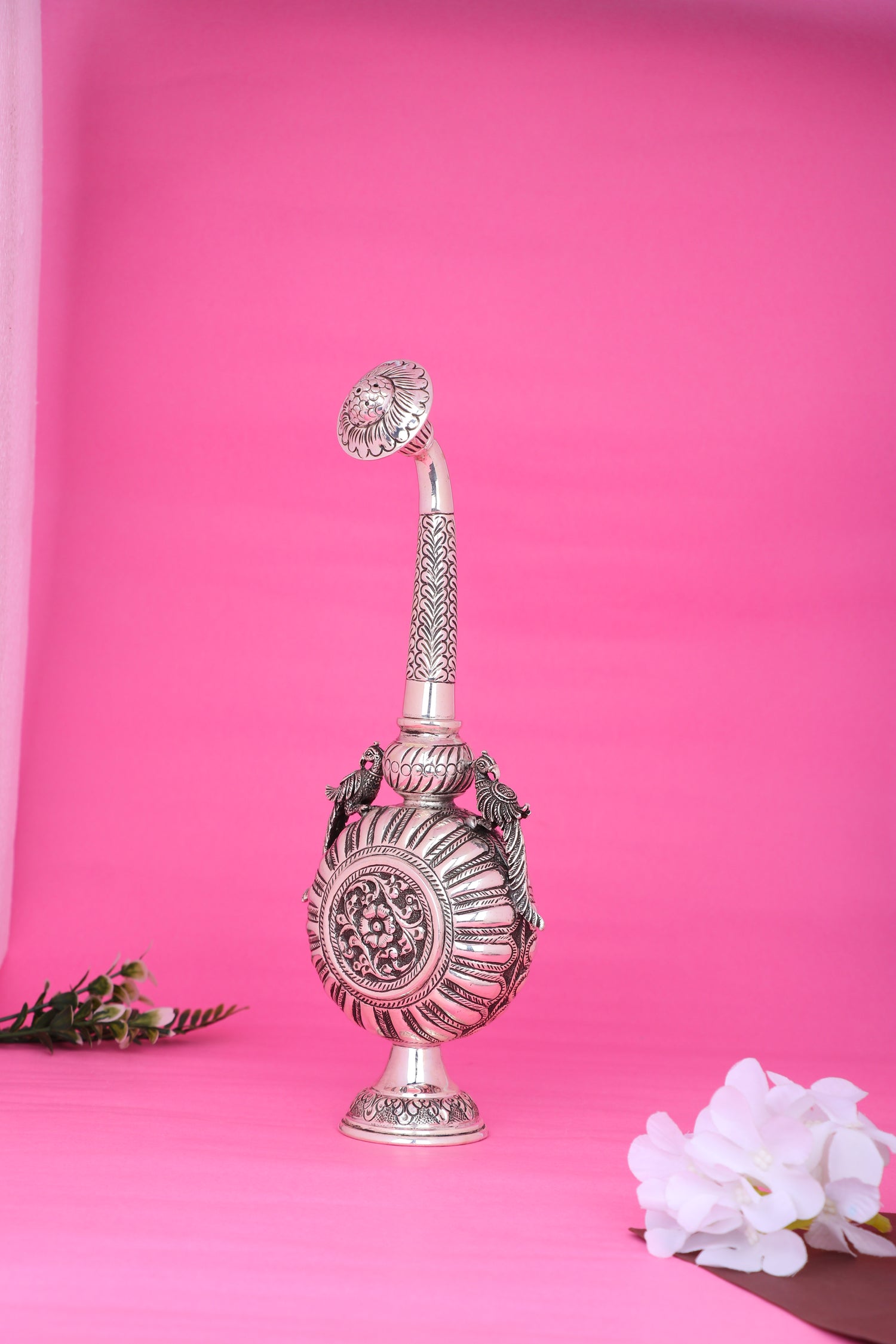 Pure 925 Silver Gulab Dani – 339g Rose Water Sprinkler for Pooja & Décor