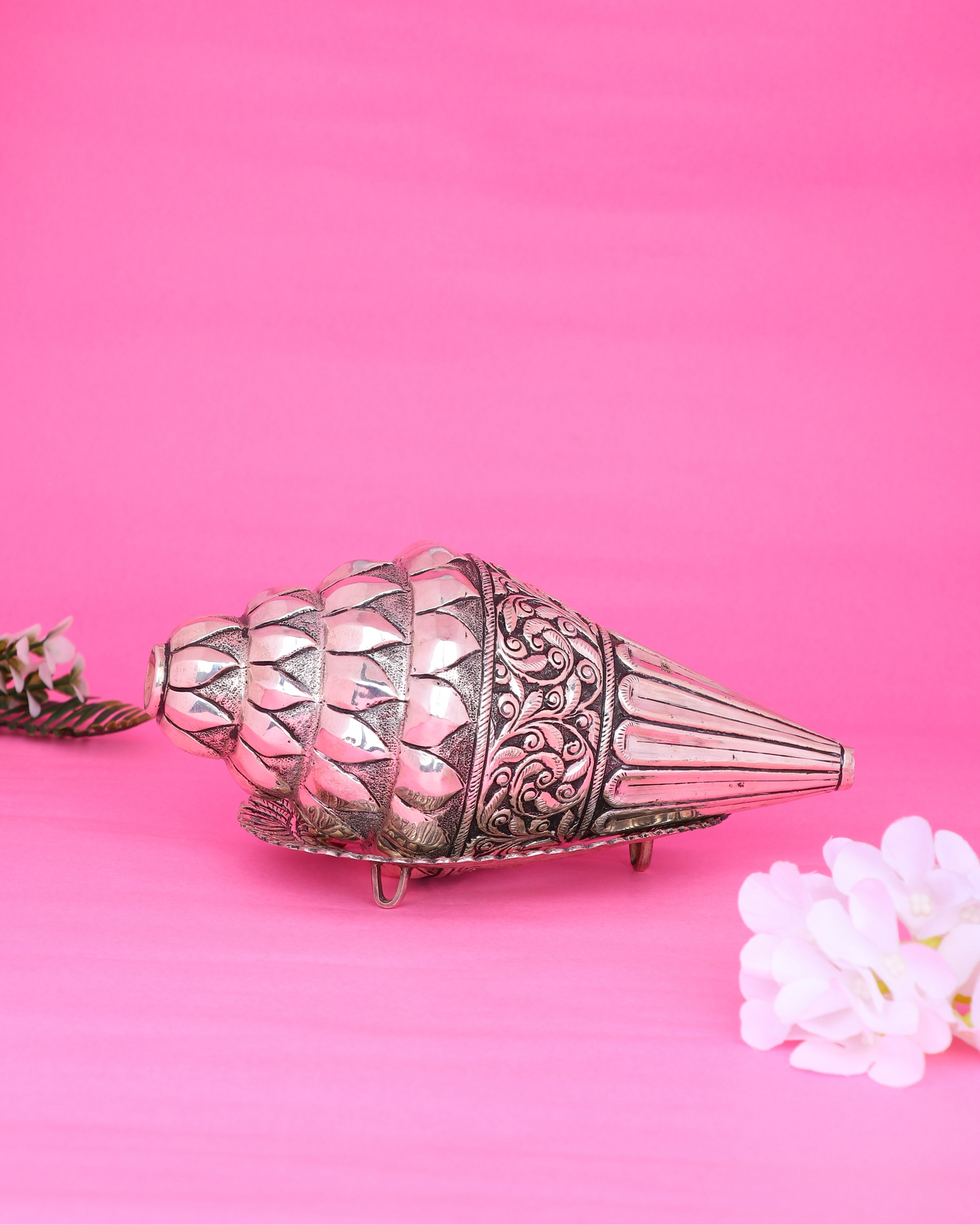 Handcrafted 925 Silver Shankh (380g) - Divine Luminescence Finish