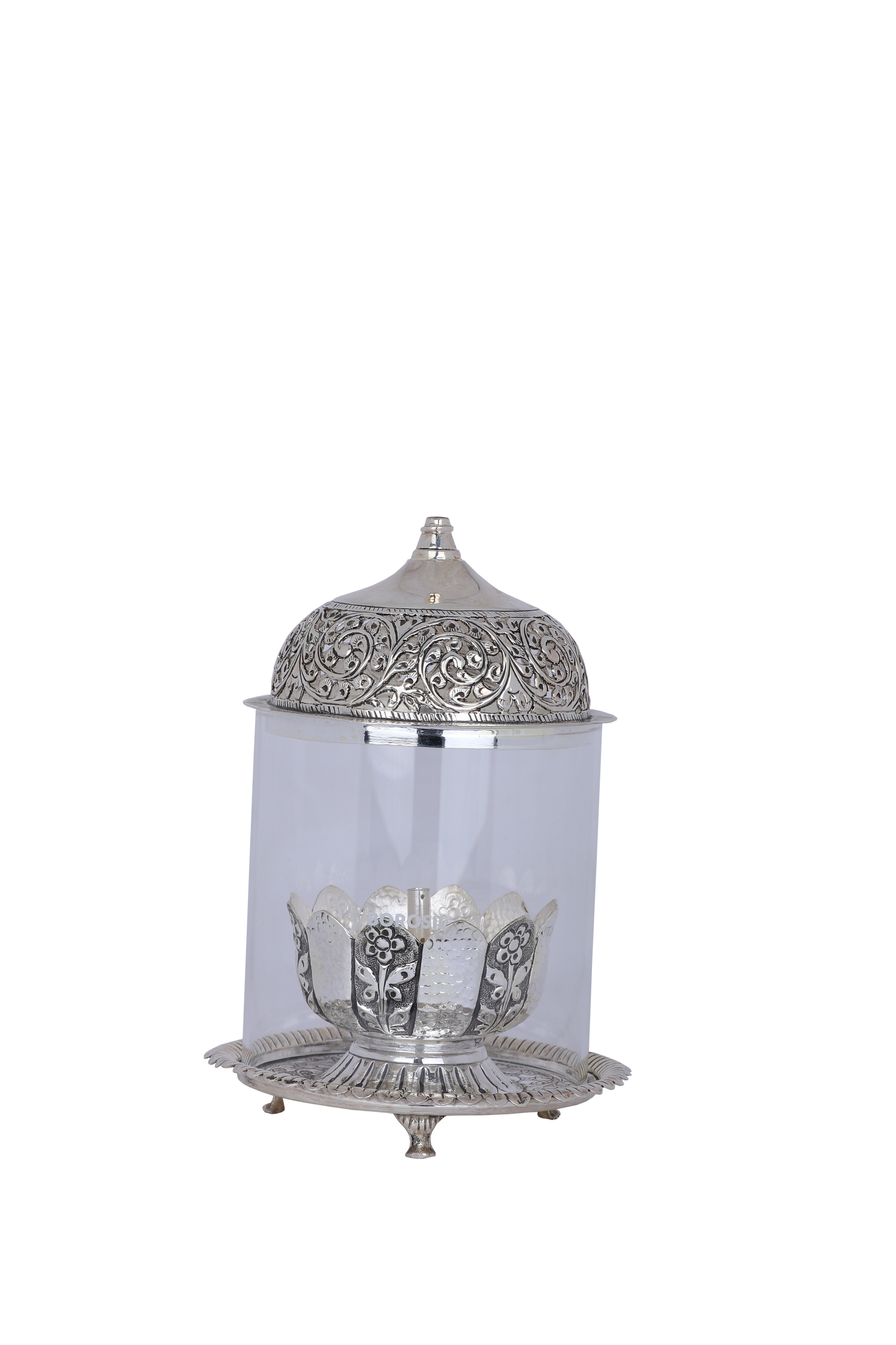 Lotus Akhand Diya – Grand Floral Nakashi Temple Lamp (382g, 4.25"x5.25")