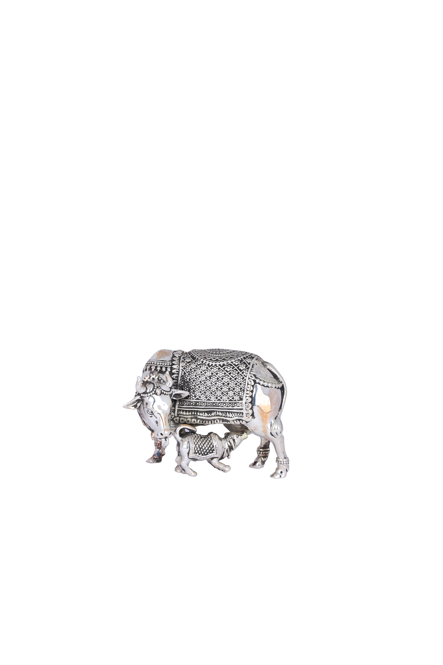 Sacred Kamdhenu Silver Cow & Calf Figurine – Divine Mother & Child Collectible (84g, 1.75"x2.4")
