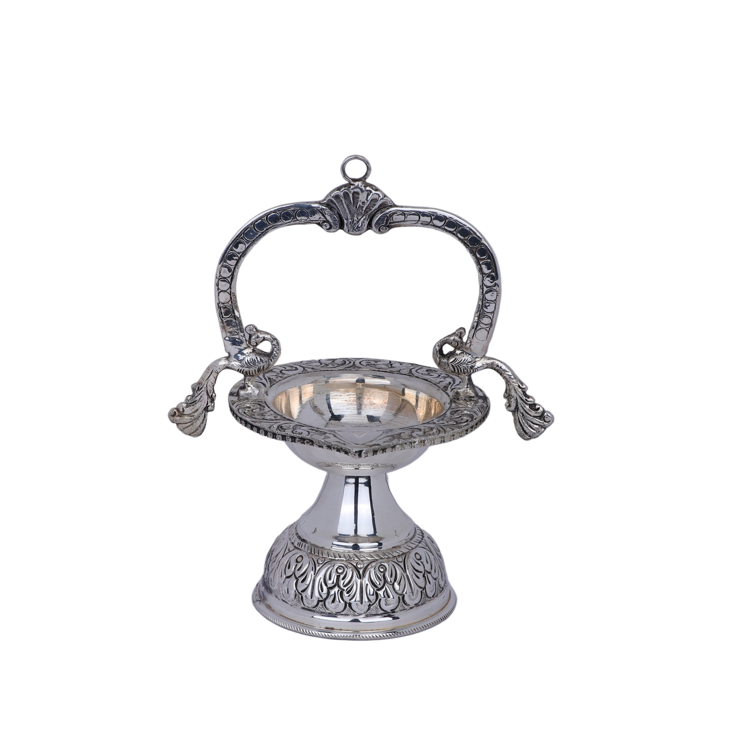 Buy Silver Swan Deepa | Premium Pedestal Temple Oil Lamp with Handle (243g)