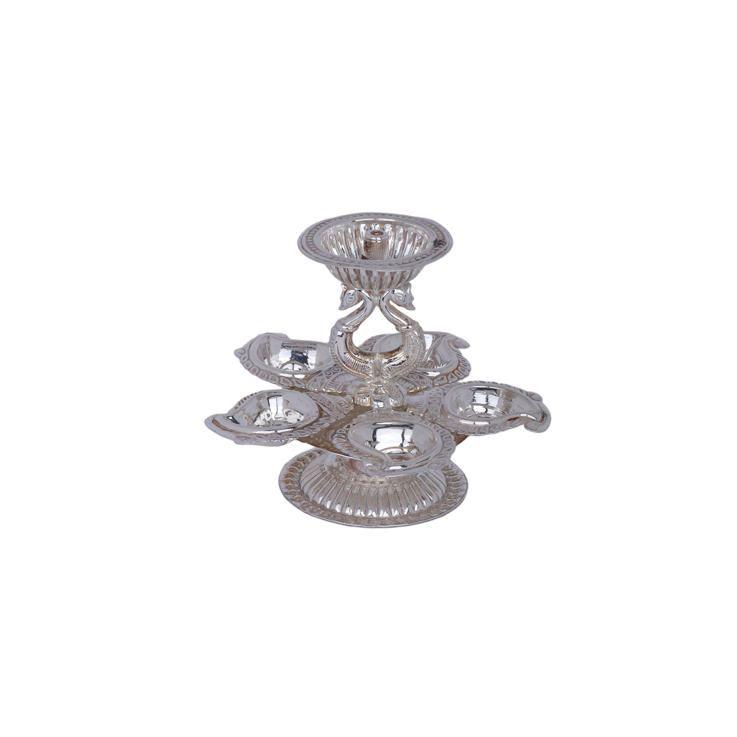 Buy Sterling Silver Four-Deepa Pedestal Lamp | Temple Aarti Stand (Weight: 83g)