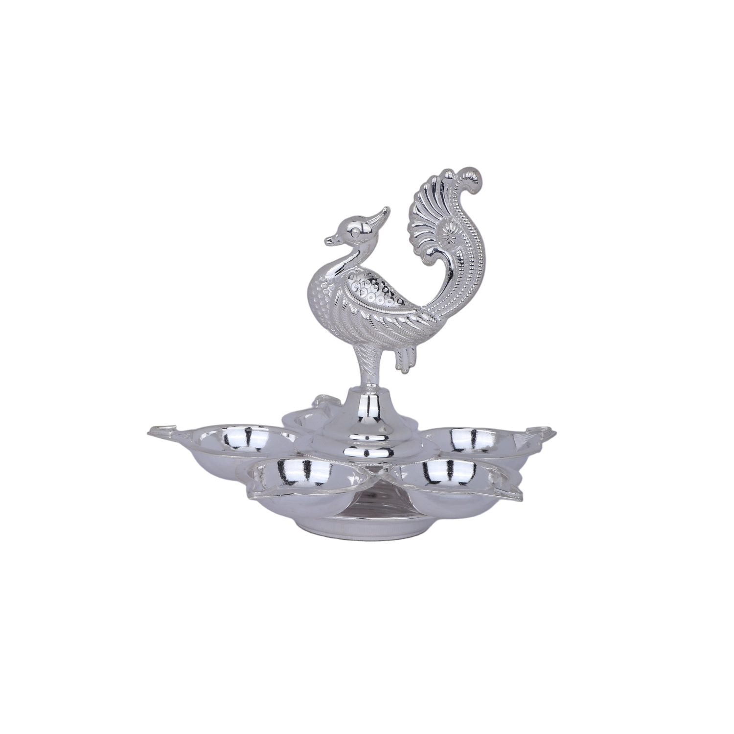 Buy Silver Peacock Deepa | Premium Temple Oil Lamp with Lotus Base Online (64g)