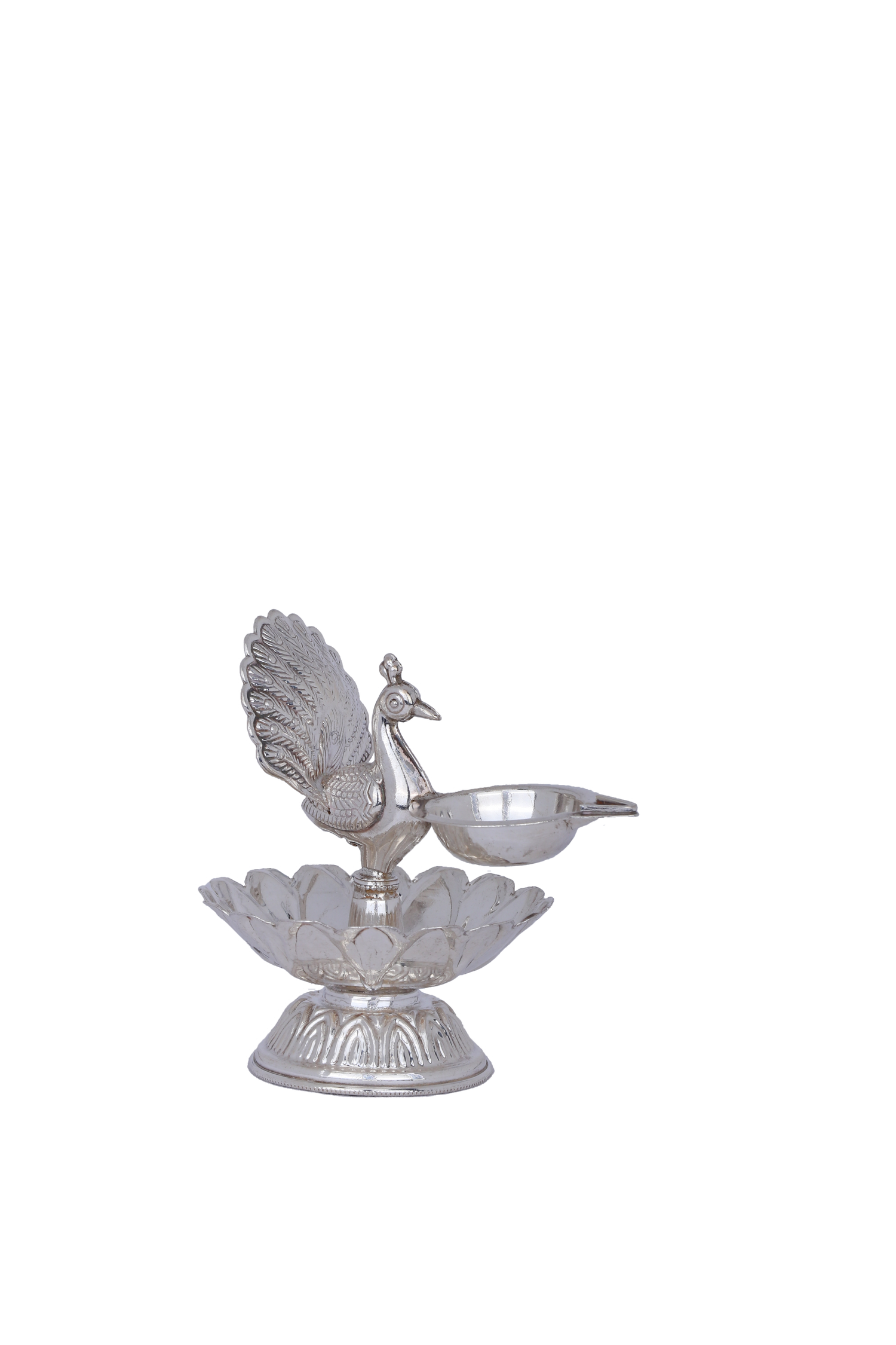 Pure 925 Silver Deepam – 123g Peacock Design Oil Lamp for Pooja