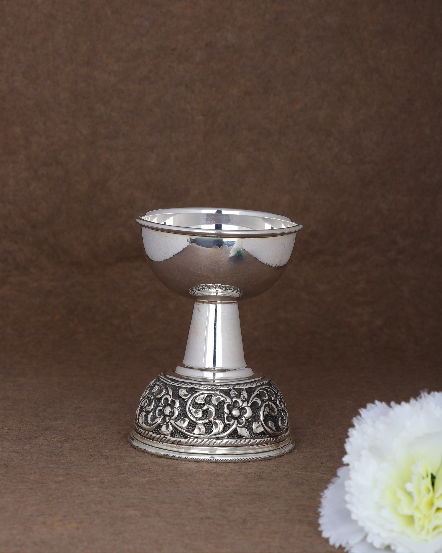 Pure 925 Silver Diya – 115g Elegant Floral-Edged Bowl for Pooja & Décor