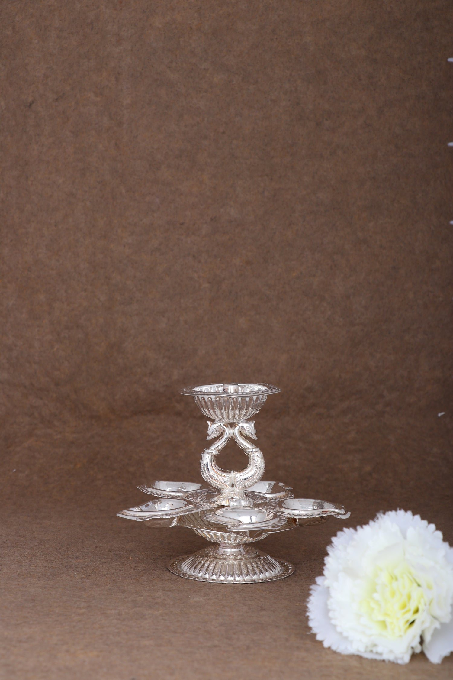 Buy Sterling Silver Four-Deepa Pedestal Lamp | Temple Aarti Stand (Weight: 83g)