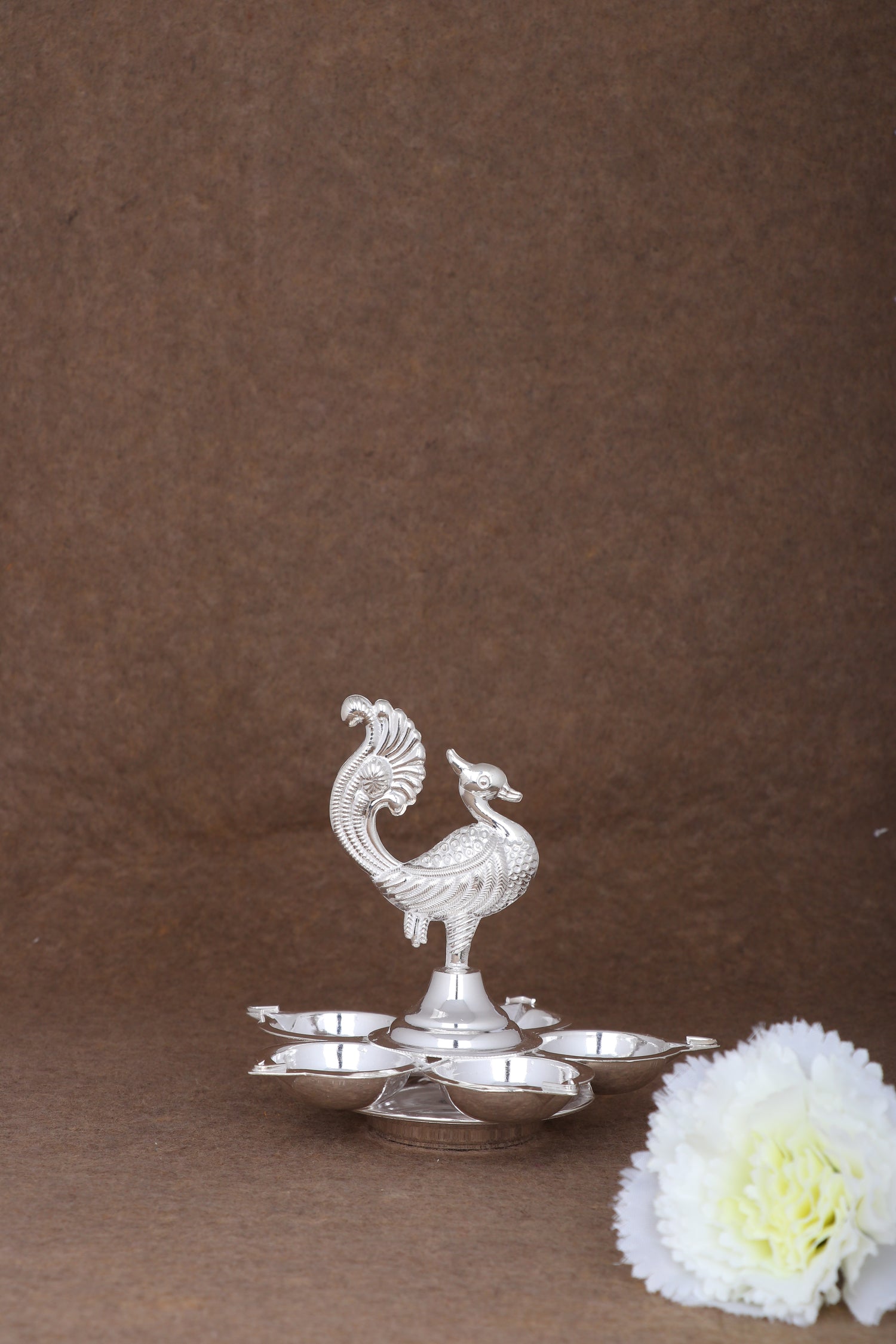 Buy Silver Peacock Deepa | Premium Temple Oil Lamp with Lotus Base Online (64g)